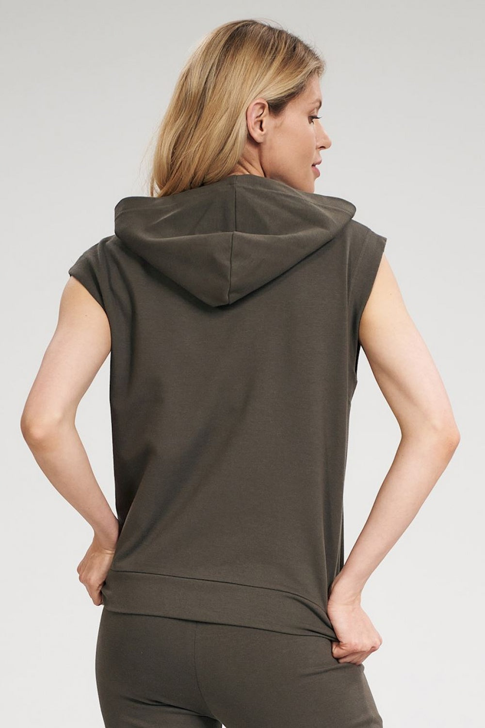 Figl Olive Hooded Sleeveless Sweatshirt - view 3
