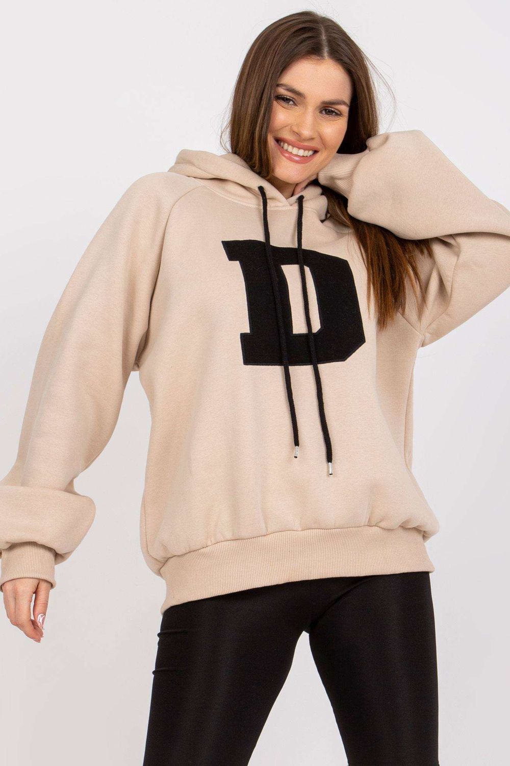 Ex Moda Beige Hooded Long Sleeve Sweatshirt