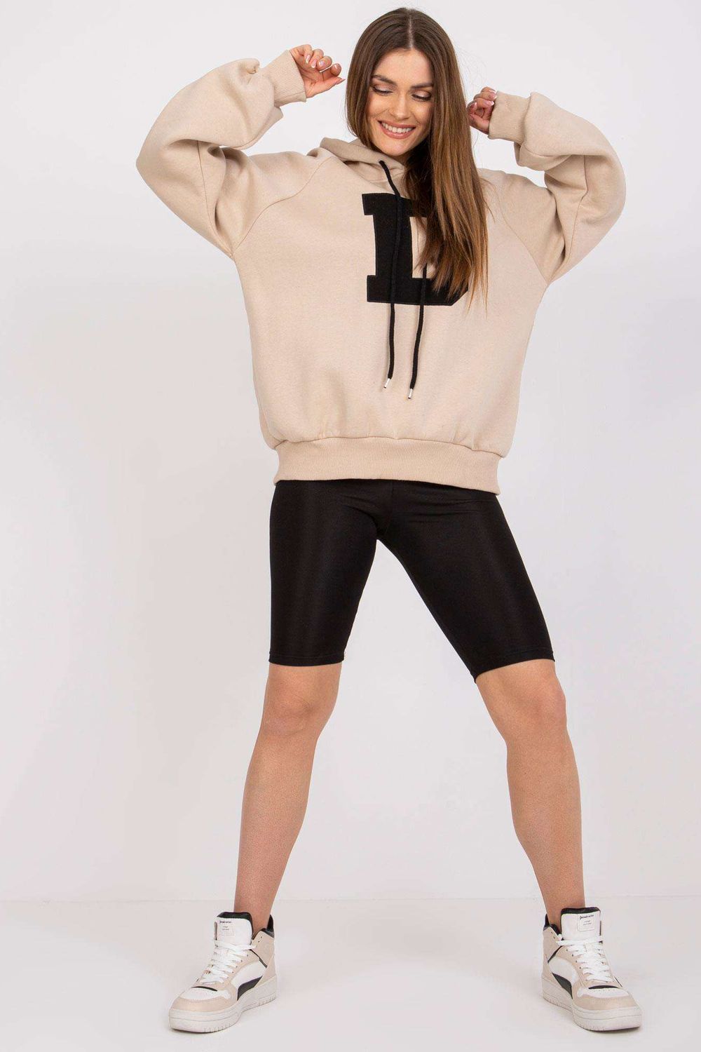 Ex Moda Beige Hooded Long Sleeve Sweatshirt - view 3
