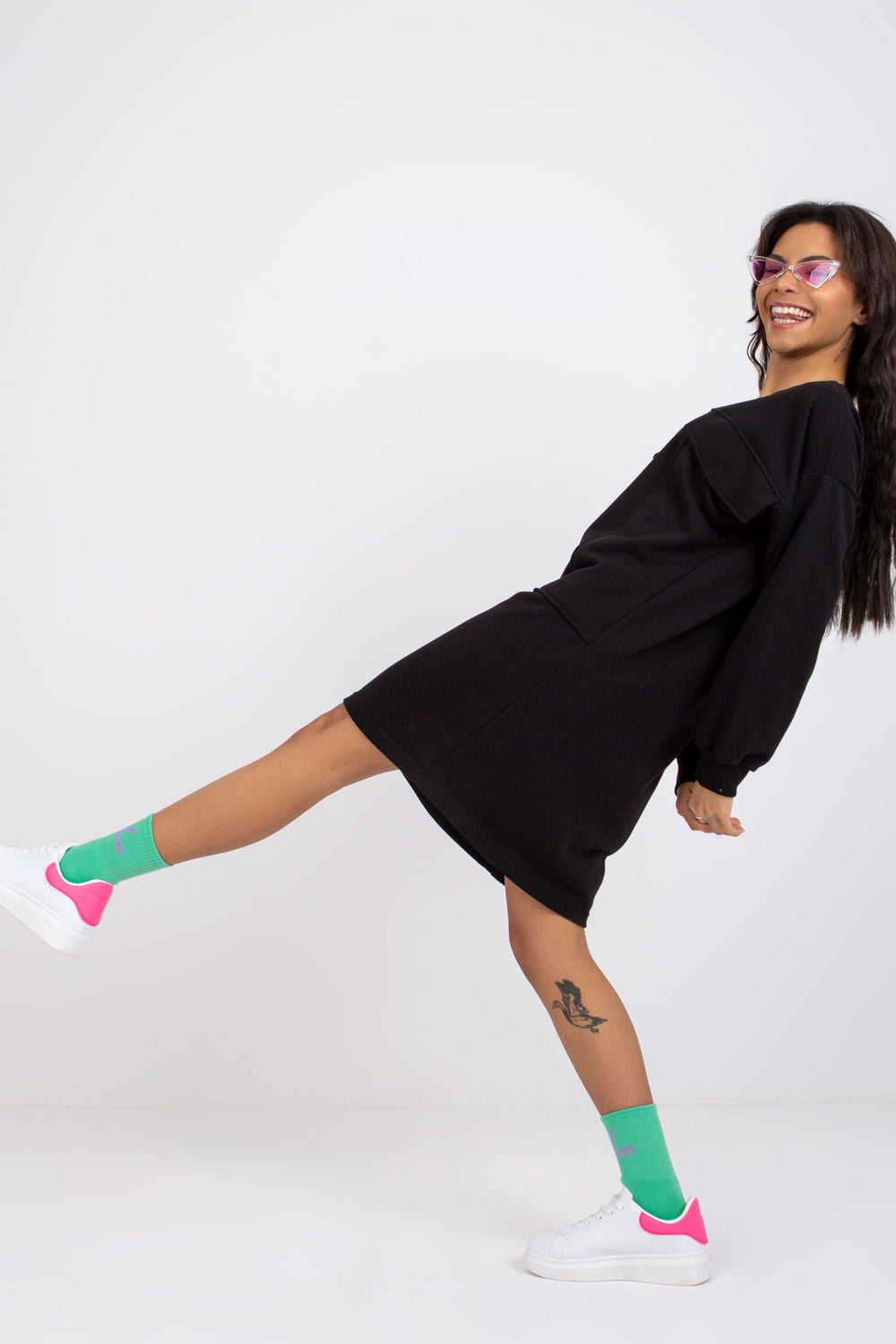 Ex Moda Black Loose Fit Long Sleeve Dress - view 2