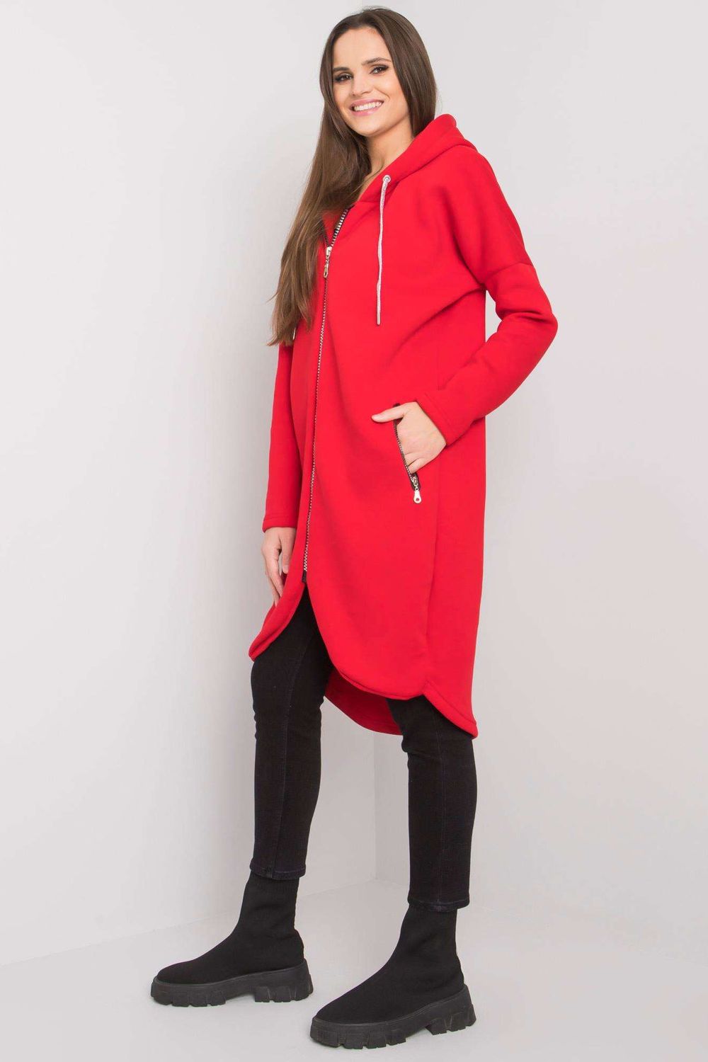 Relevance Red Hooded Zip Up Long Sleeve Sweatshirt - view 2