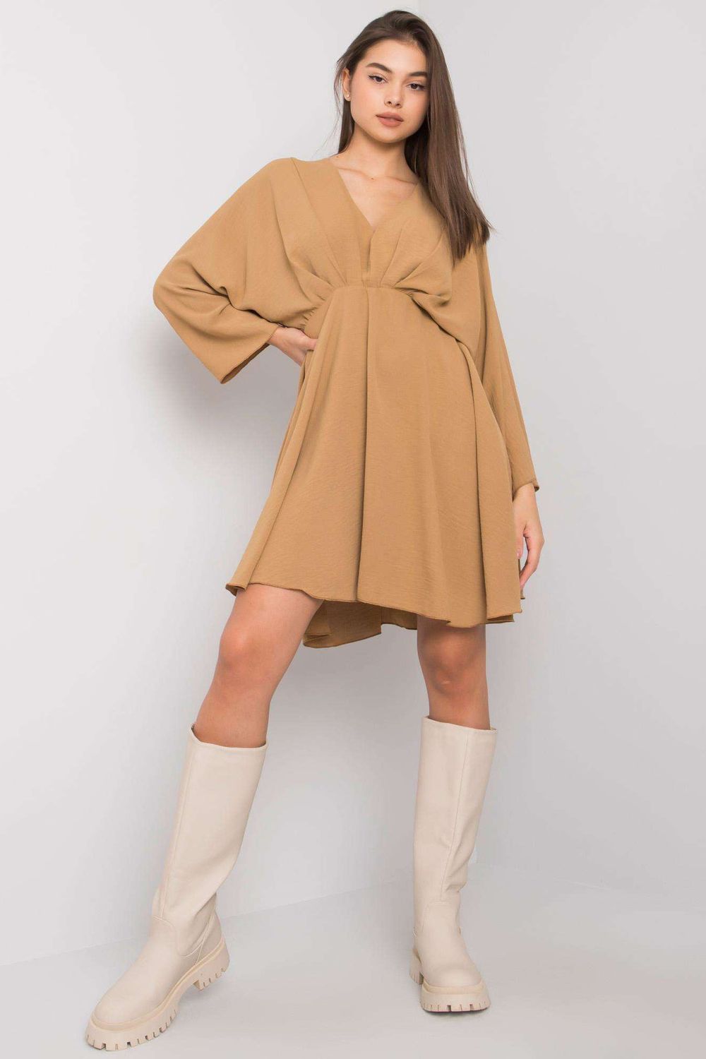 Italy Moda Dark Beige Flared Dress