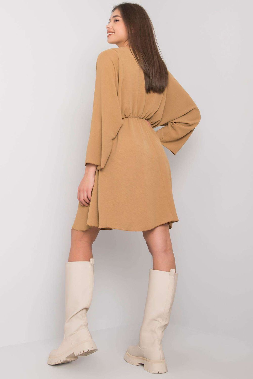 Italy Moda Dark Beige Flared Dress - view 3