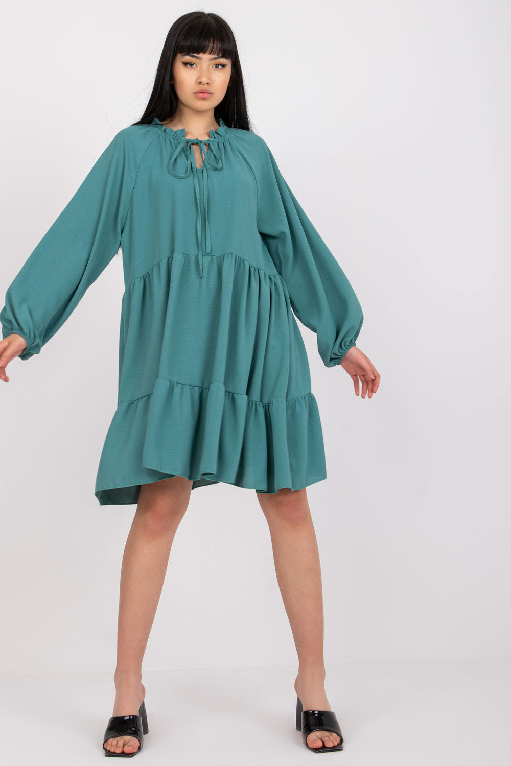 Italy Moda Teal Flared Long Sleeve Dress