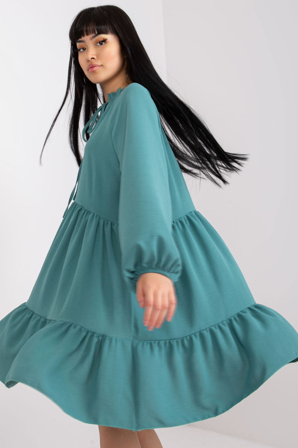 Italy Moda Teal Flared Long Sleeve Dress - view 2