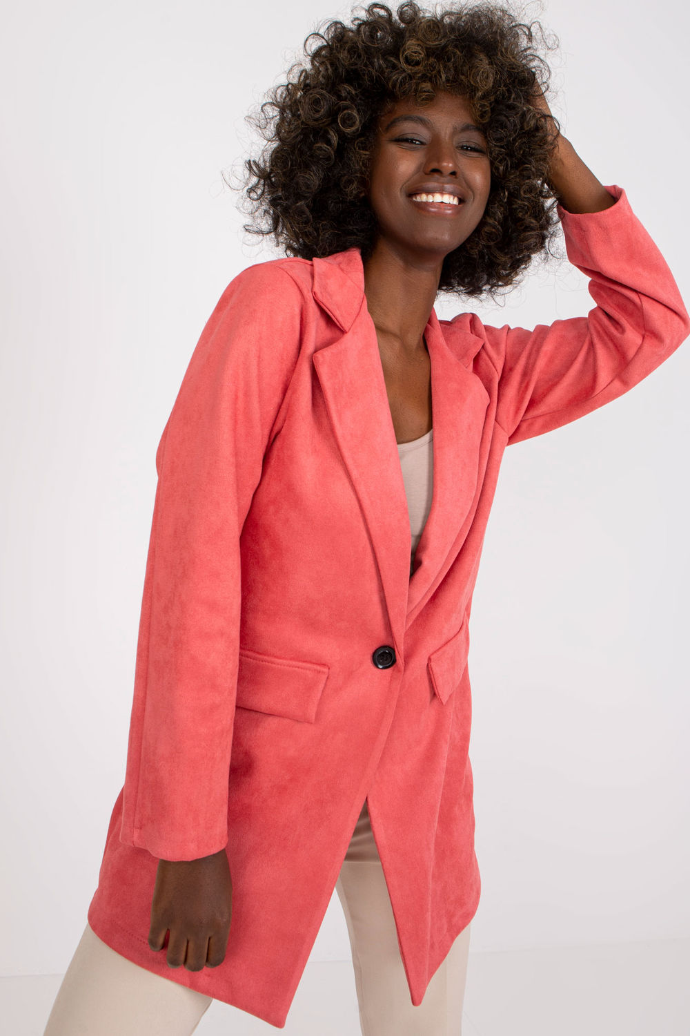 Italy Moda Pink Faux Suede Zip Up Jacket