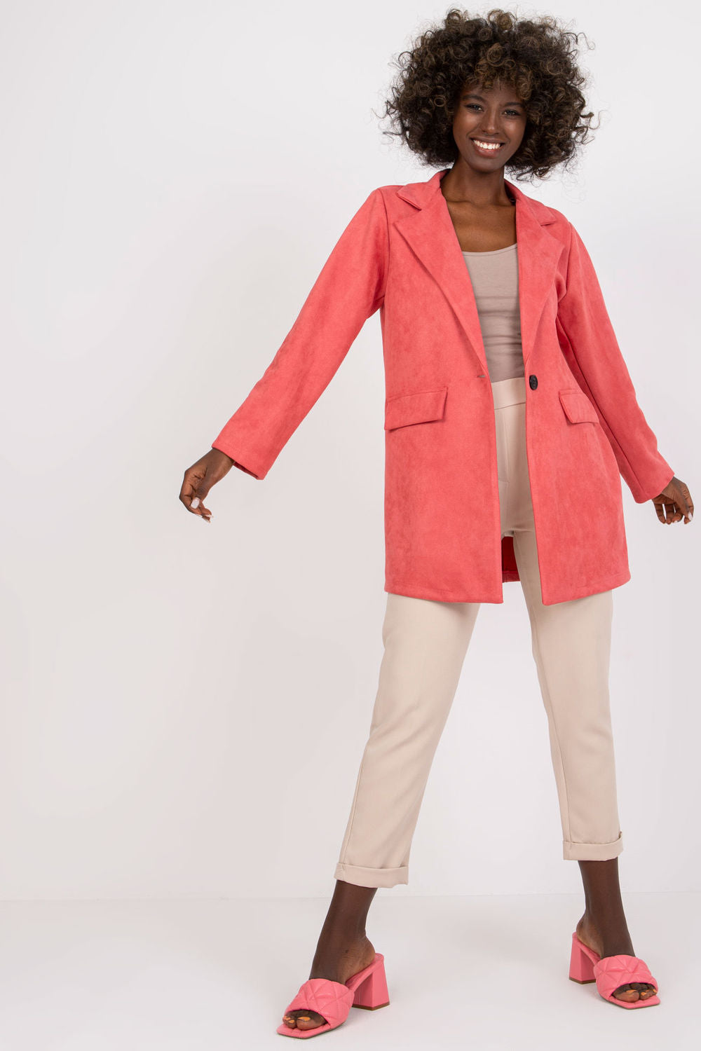 Italy Moda Pink Faux Suede Zip Up Jacket - view 3