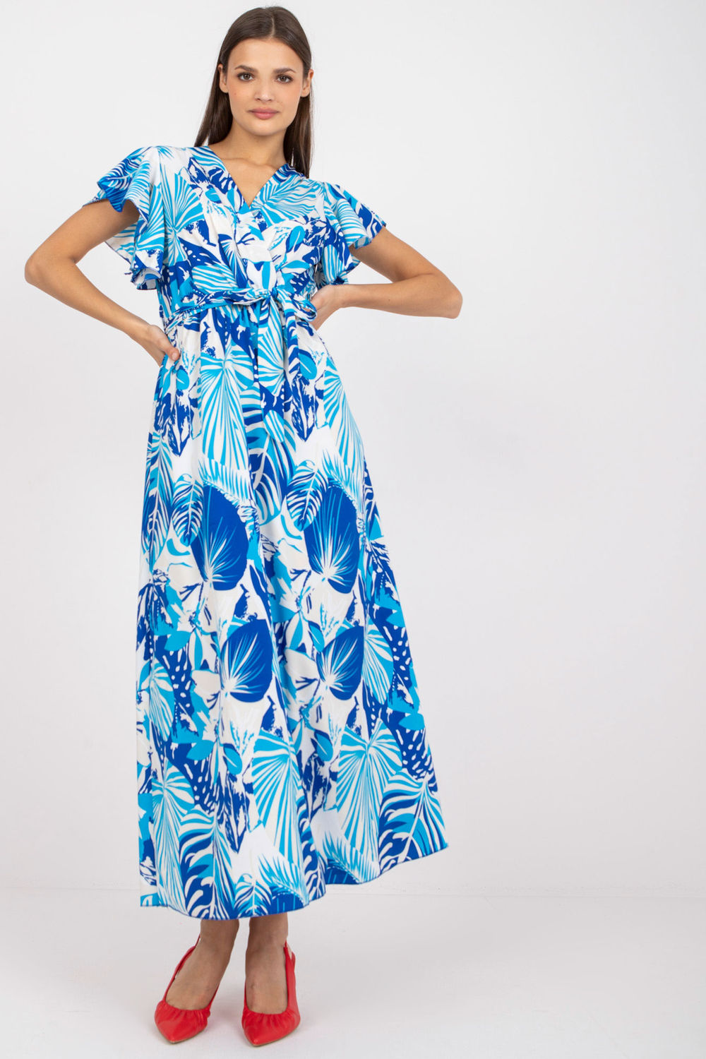 Italy Moda Blue Wrap Short Sleeve Dress