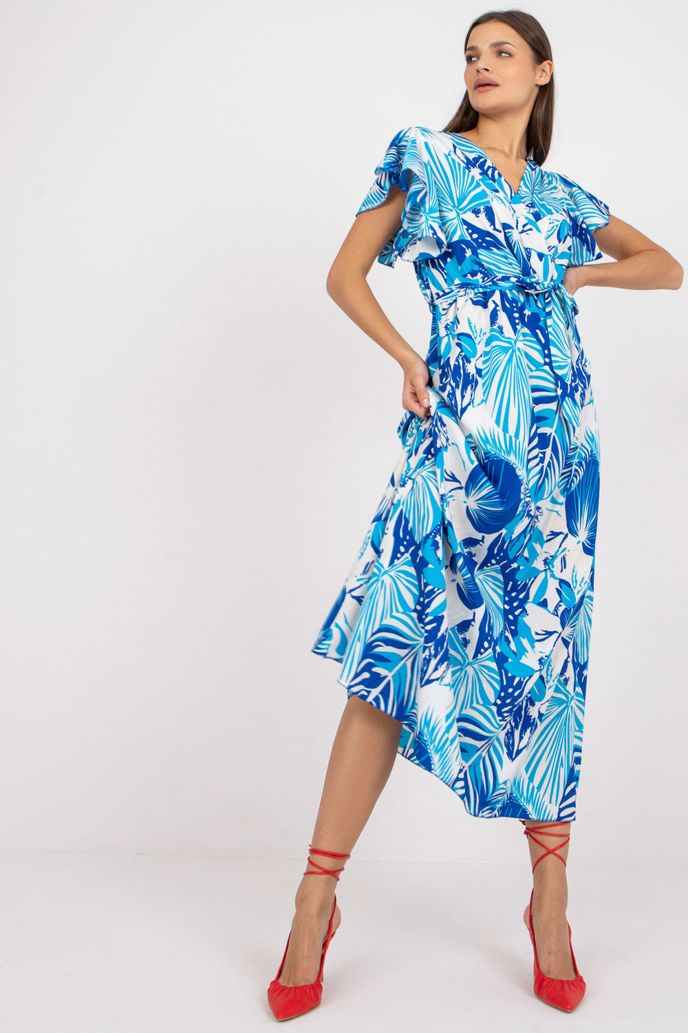 Italy Moda Blue Wrap Short Sleeve Dress - view 2