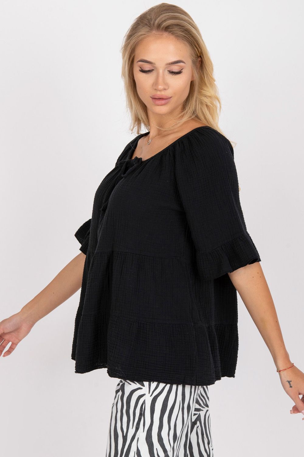 Och Bella Black Loose Fit Short Sleeve Blouse - view 2
