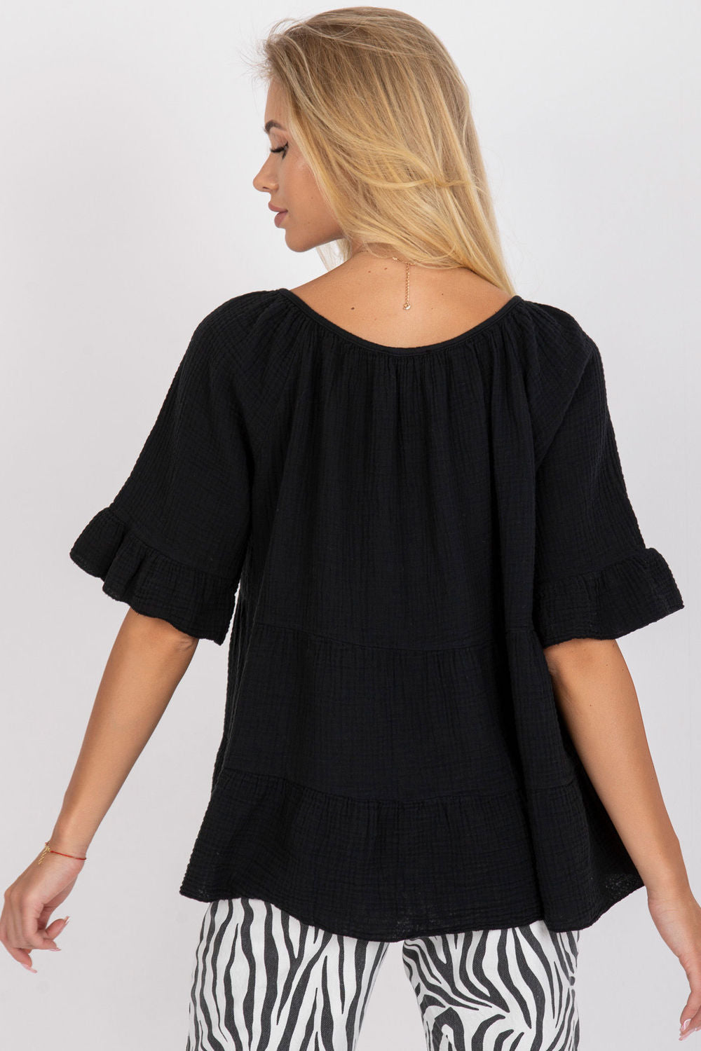 Och Bella Black Loose Fit Short Sleeve Blouse - view 3