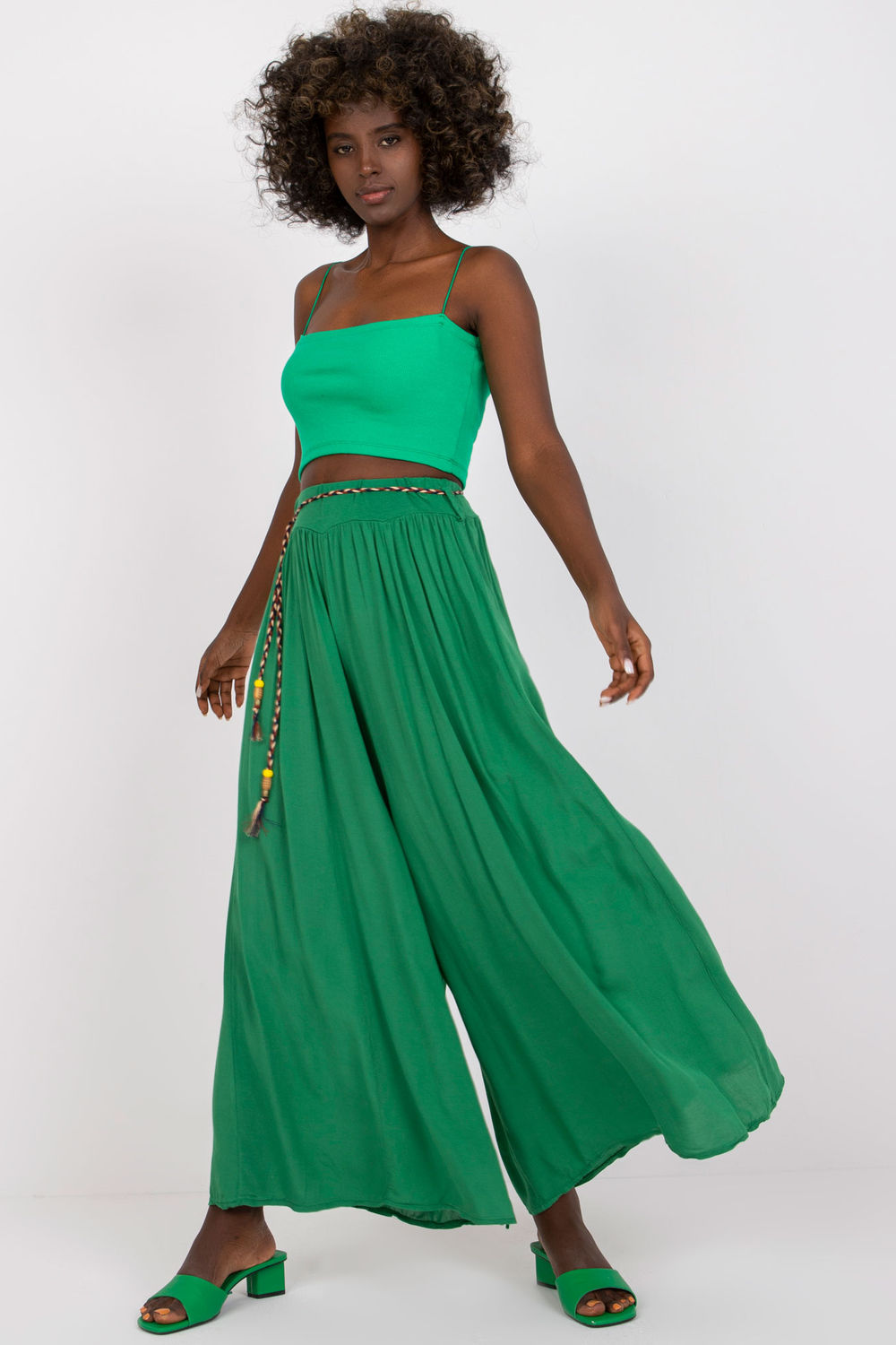 Och Bella Green Wide Leg High Waisted Trousers
