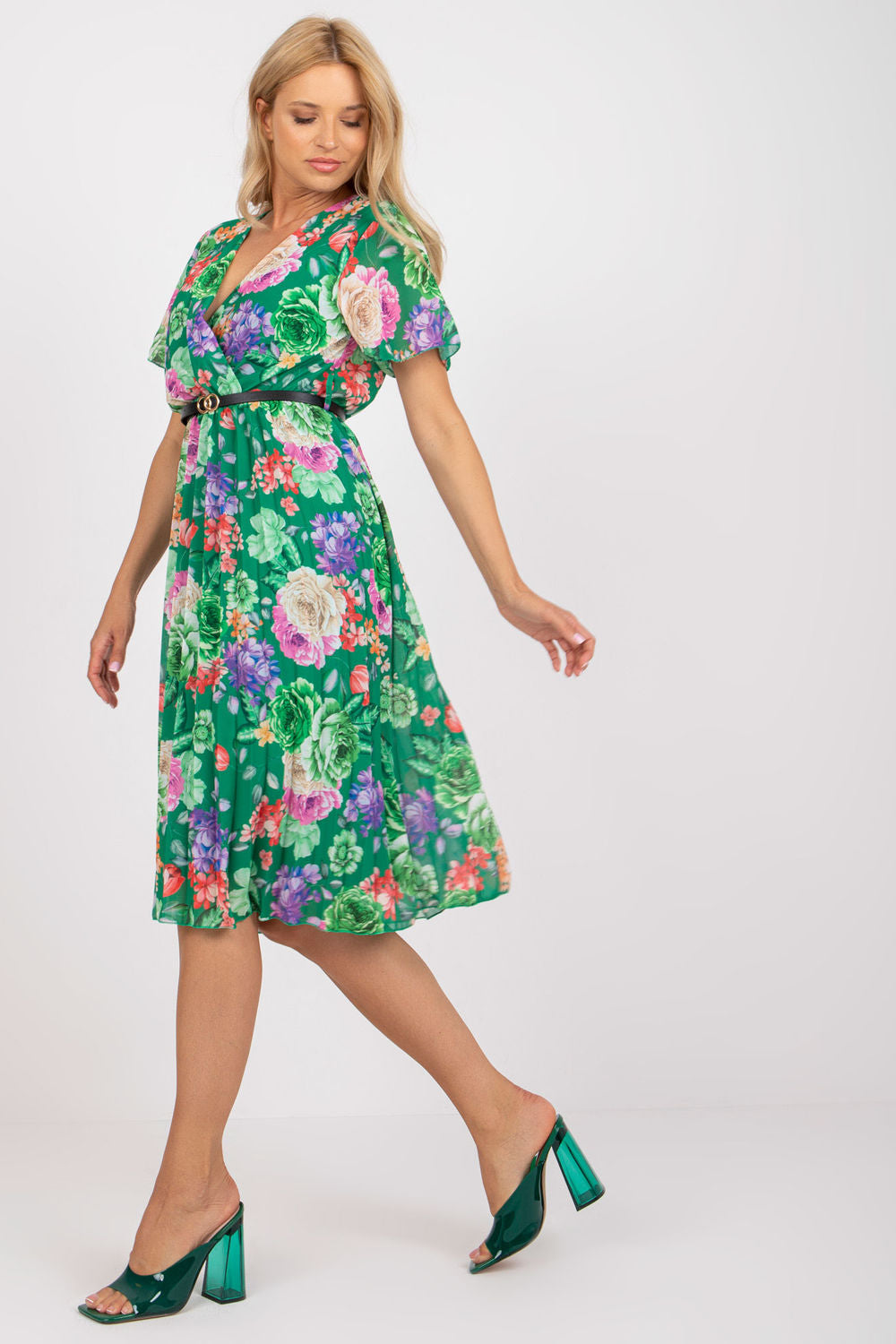 Italy Moda Green Floral Wrap Dress - view 2