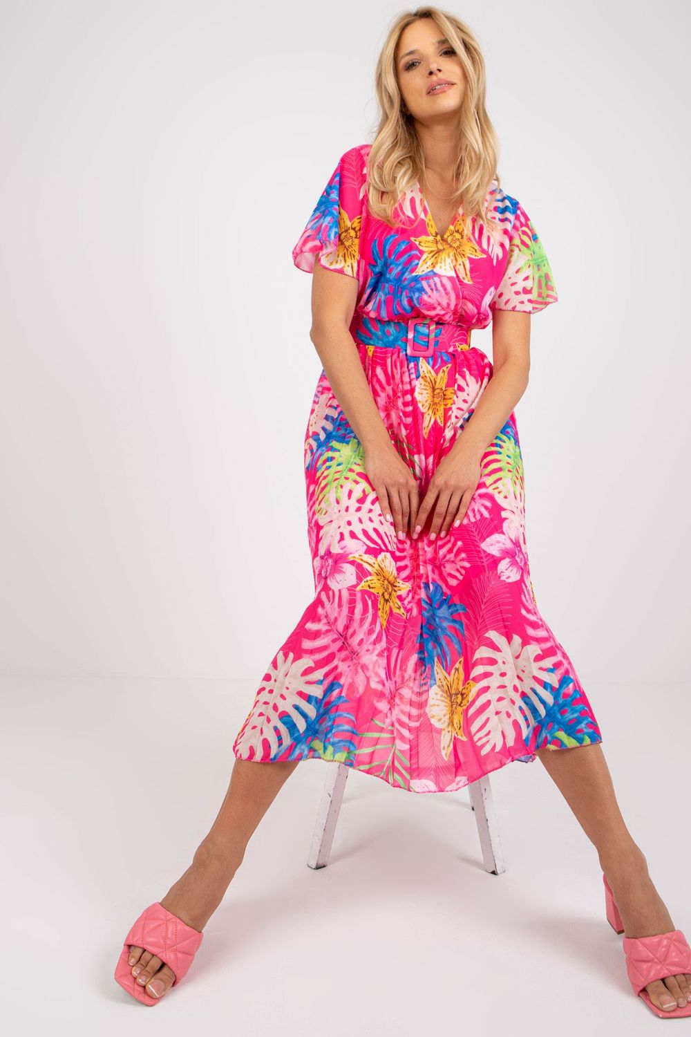 Italy Moda Pink Polyester Wrap Short Sleeve Dress - view 2