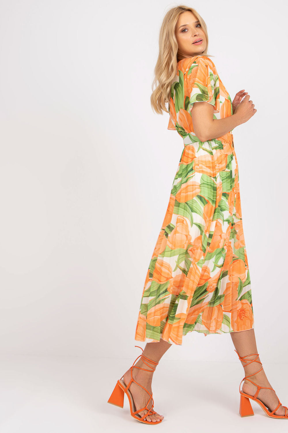 Italy Moda Orange Polyester Wrap Short Sleeve Dress - view 3