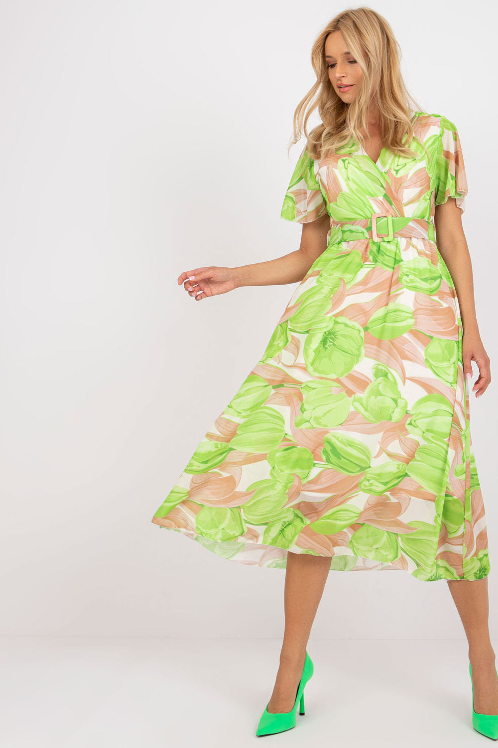 Italy Moda Light Green Polyester Wrap Short Sleeve Dress - view 3