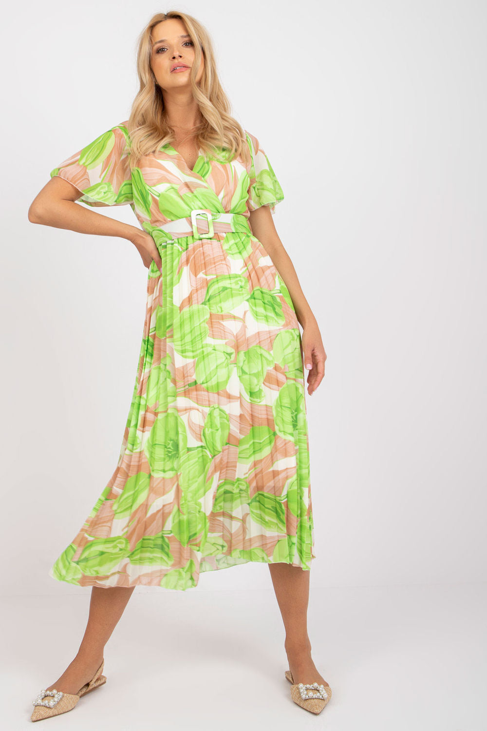 Italy Moda Light Green Wrap Short Sleeve Dress