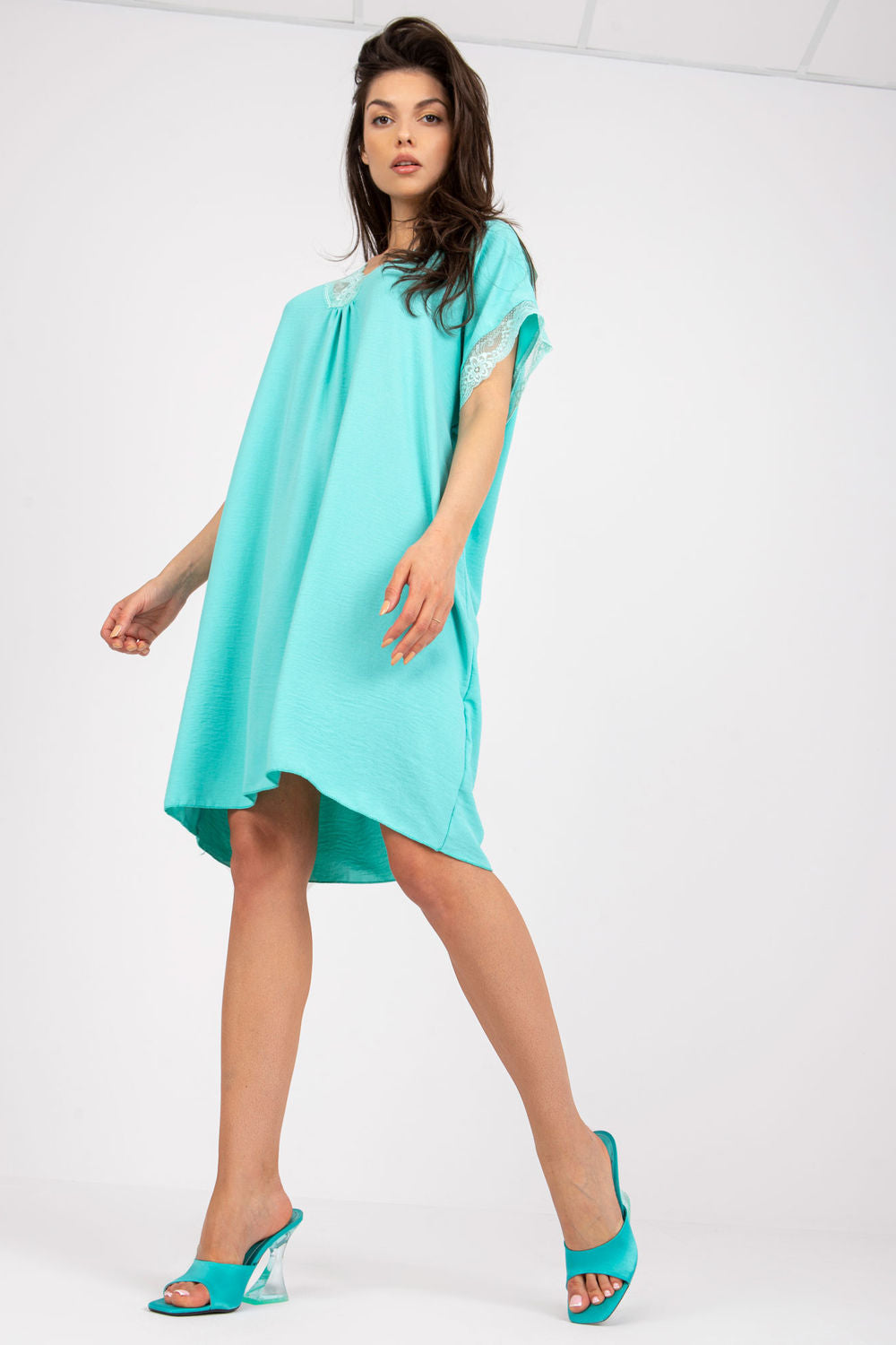 Italy Moda Mint Lace Short Sleeve Dress