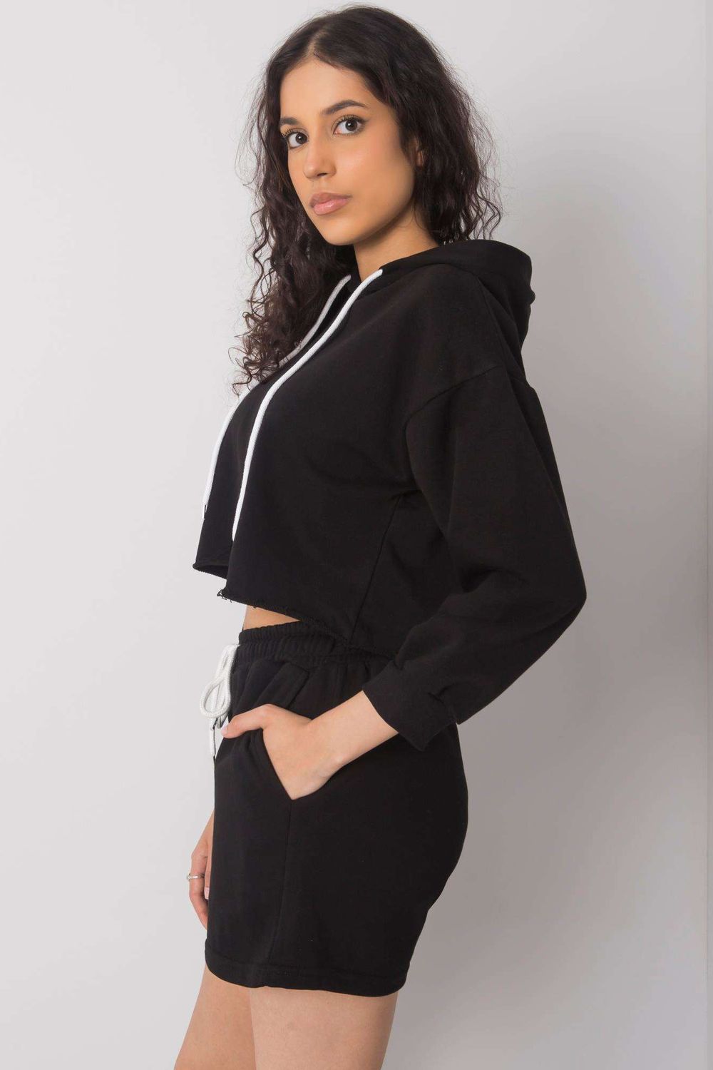 Ex Moda Black Cotton Long Sleeve Co-Ord Set with Pockets - view 3