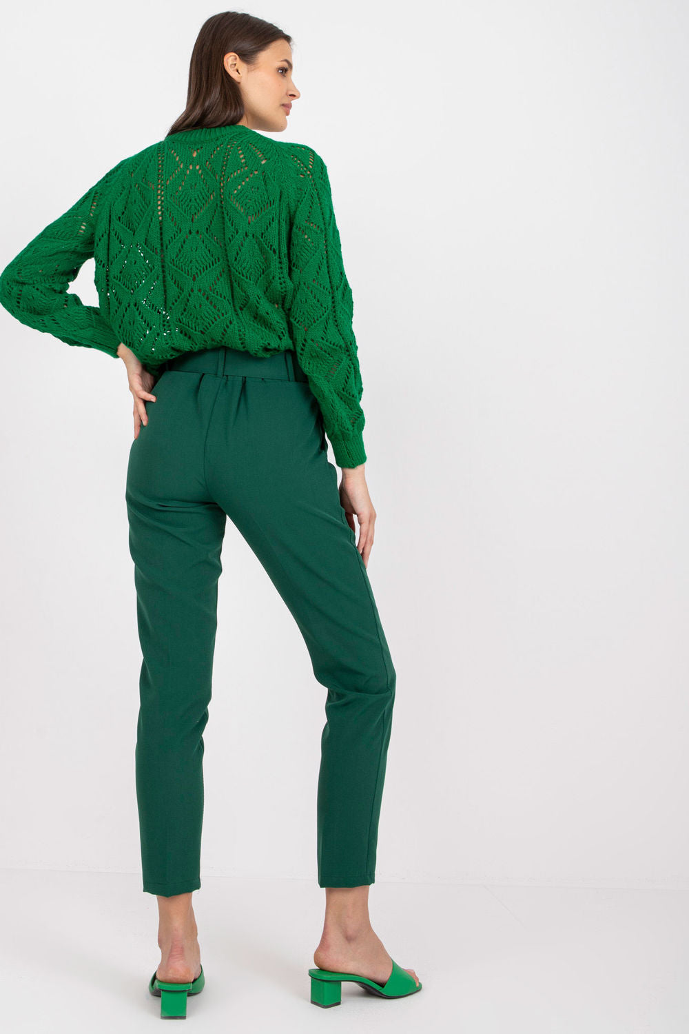 Italy Moda Dark Green High Waisted Trousers - view 3