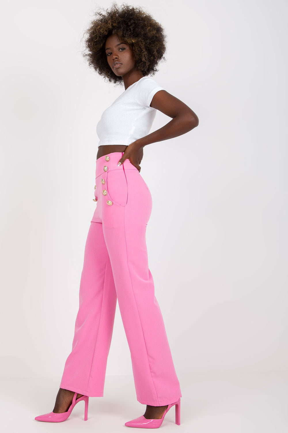 Italy Moda Pink High Waisted Trousers - view 2