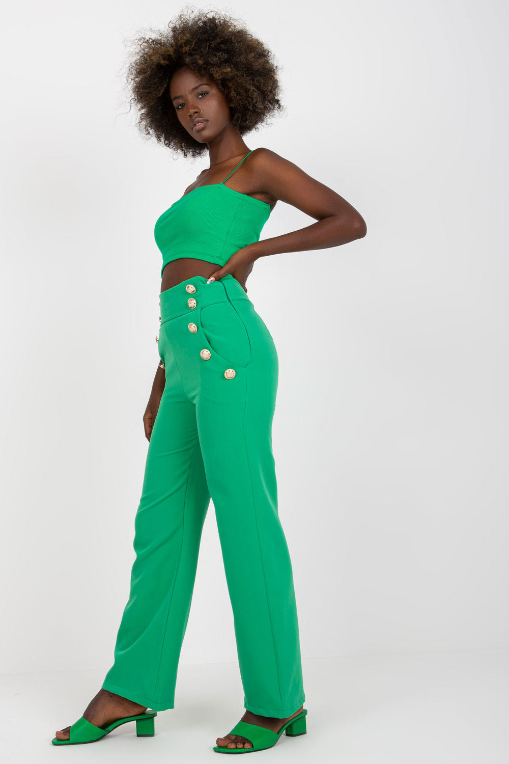 Italy Moda Green Polyester High Waisted Trousers - view 2