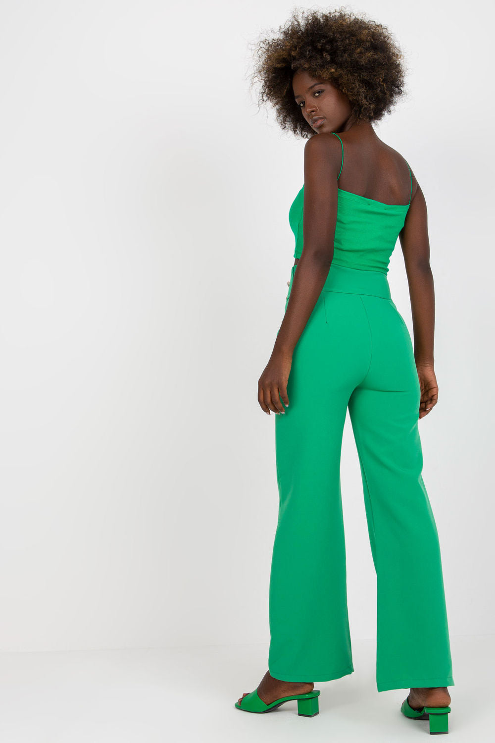 Italy Moda Green Polyester High Waisted Trousers - view 3