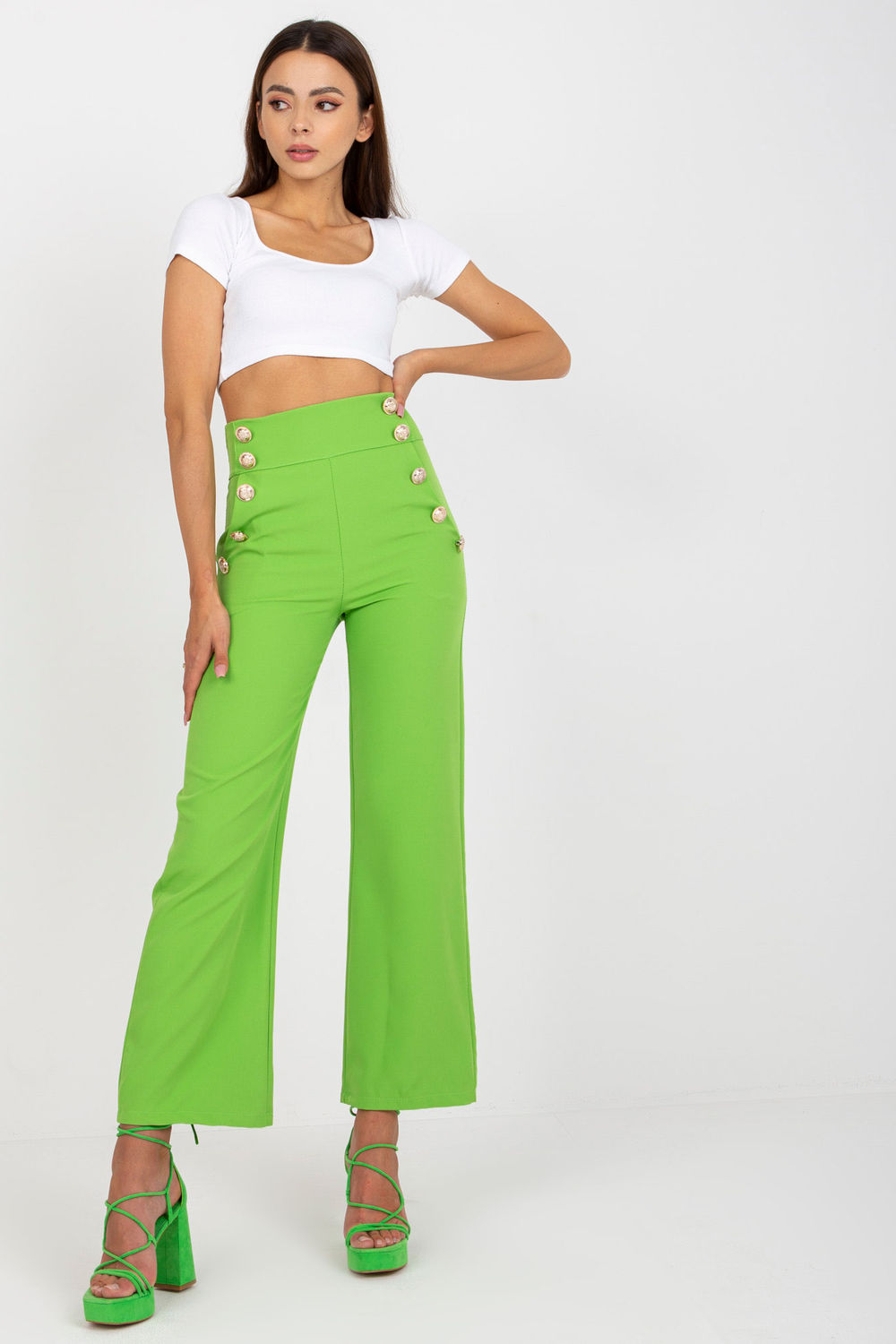 Italy Moda Light Green High Waisted Trousers