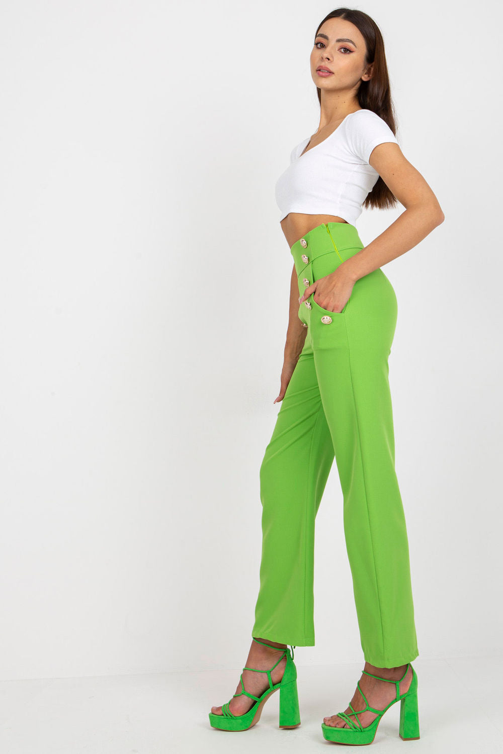Italy Moda Light Green High Waisted Trousers - view 2