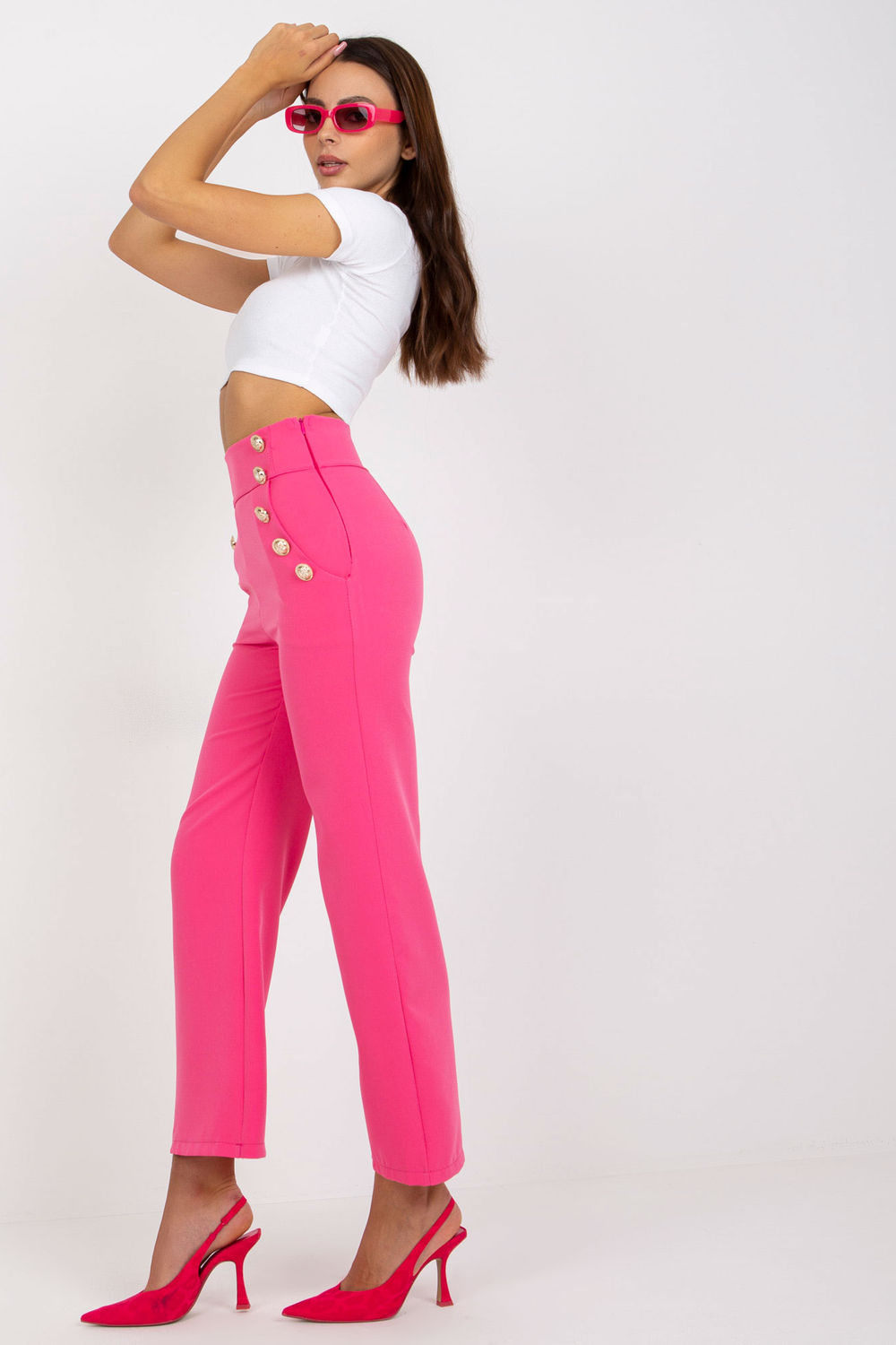 Italy Moda Dark Pink High Waisted Trousers - view 2