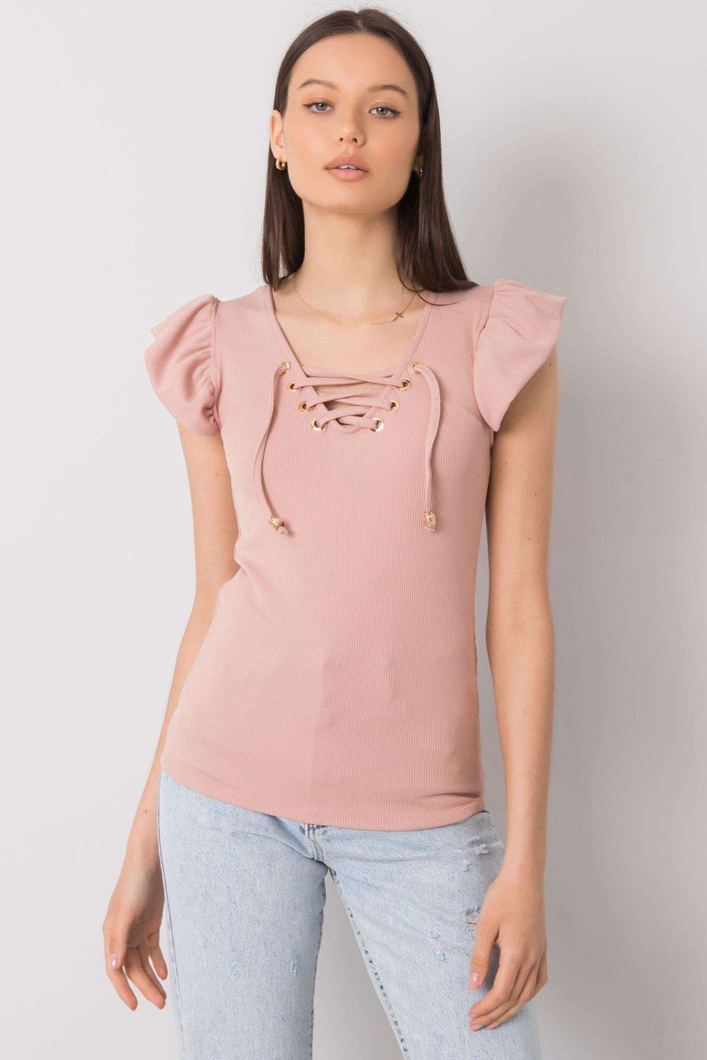 Italy Moda Light Pink Short Sleeve Blouse