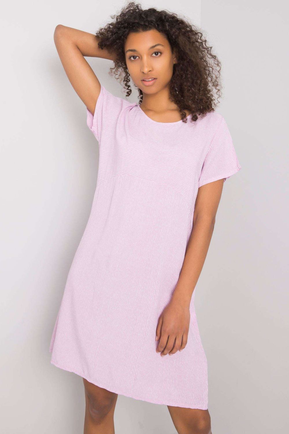 Italy Moda Light Violet Striped Short Sleeve Dress