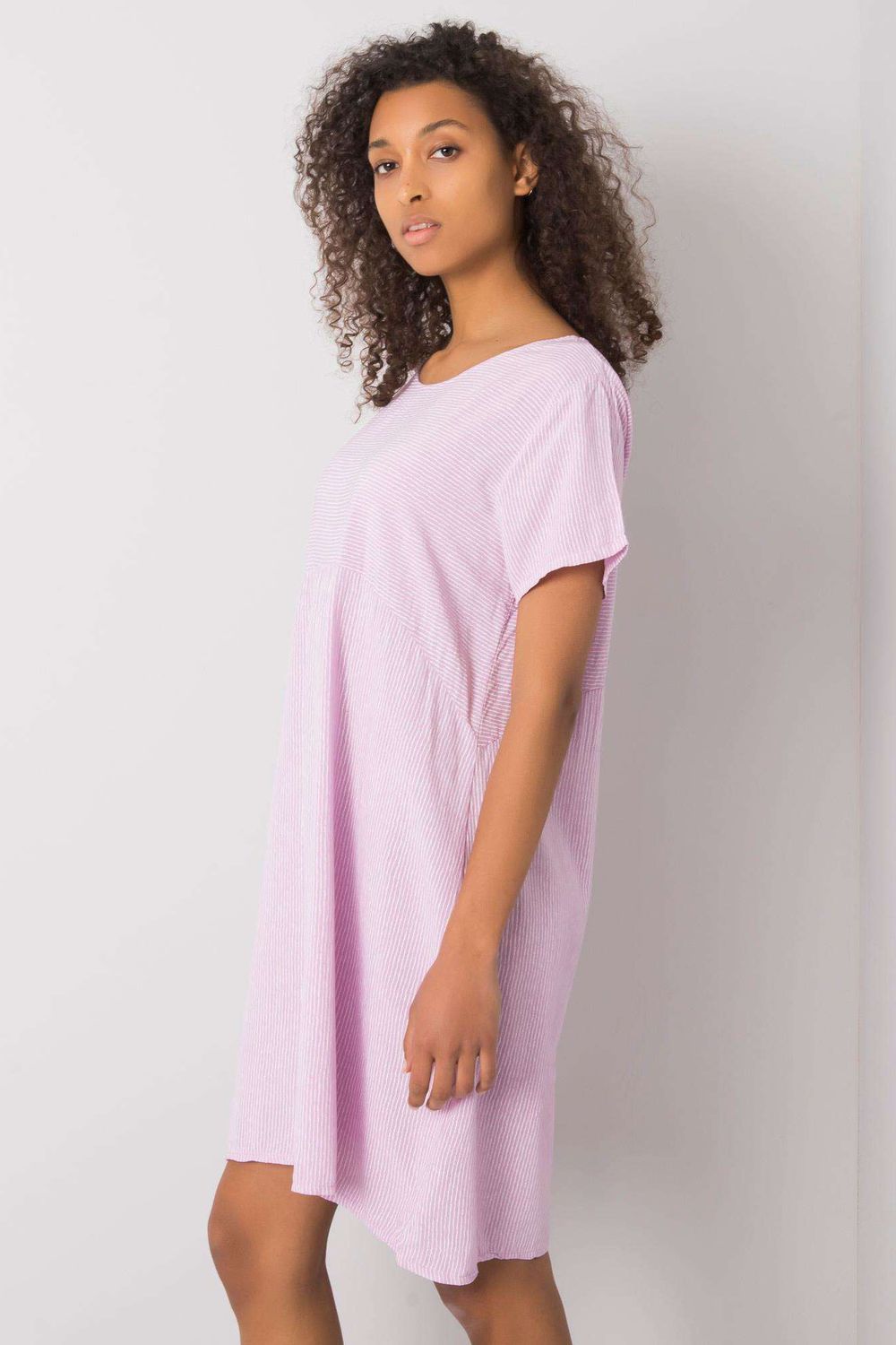 Italy Moda Light Violet Striped Short Sleeve Dress - view 3