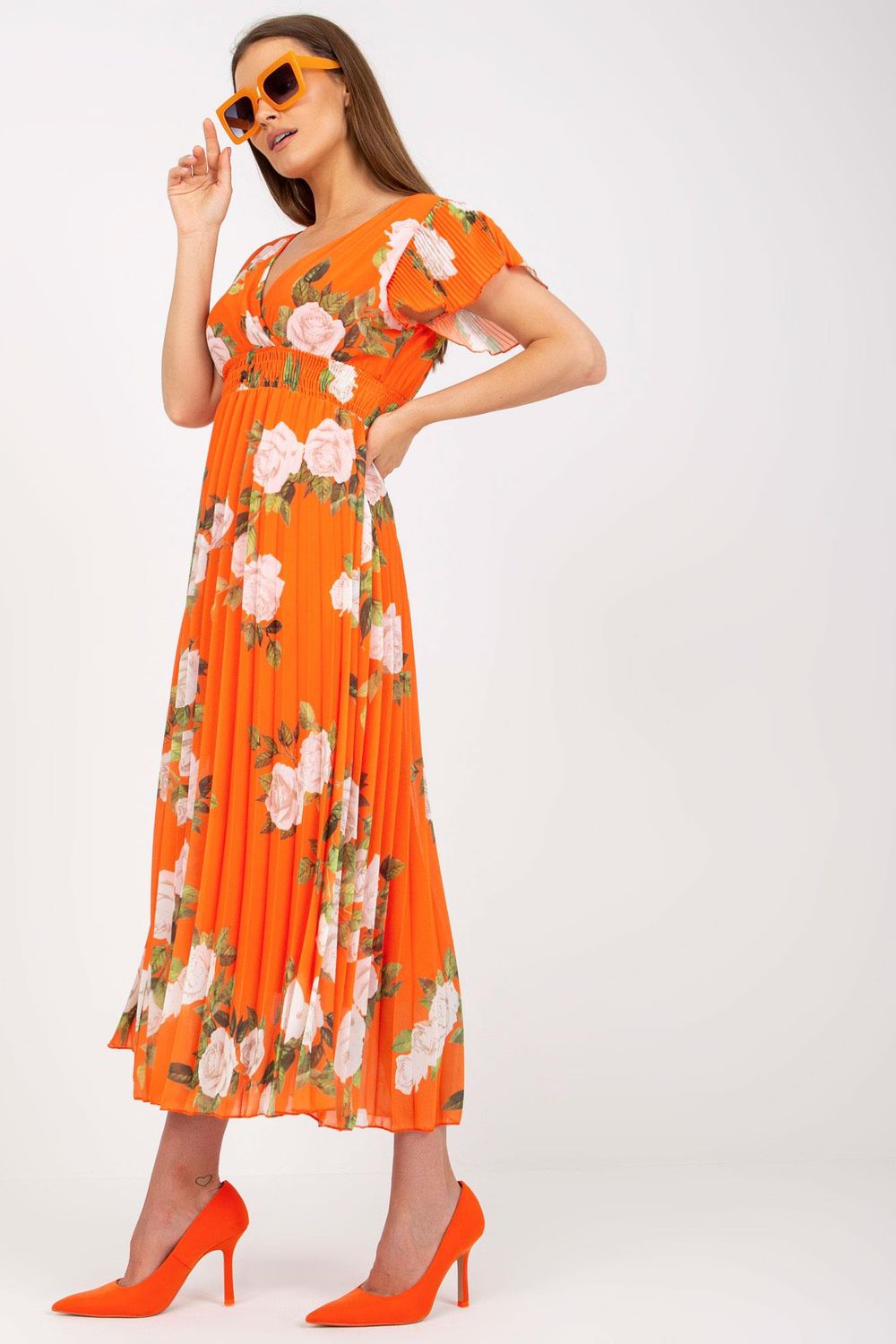 Italy Moda Orange Wrap Short Sleeve Dress - view 2