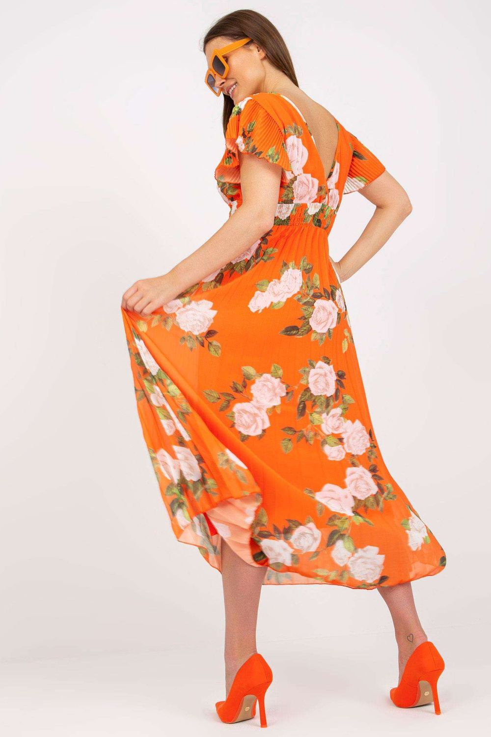 Italy Moda Orange Wrap Short Sleeve Dress - view 3