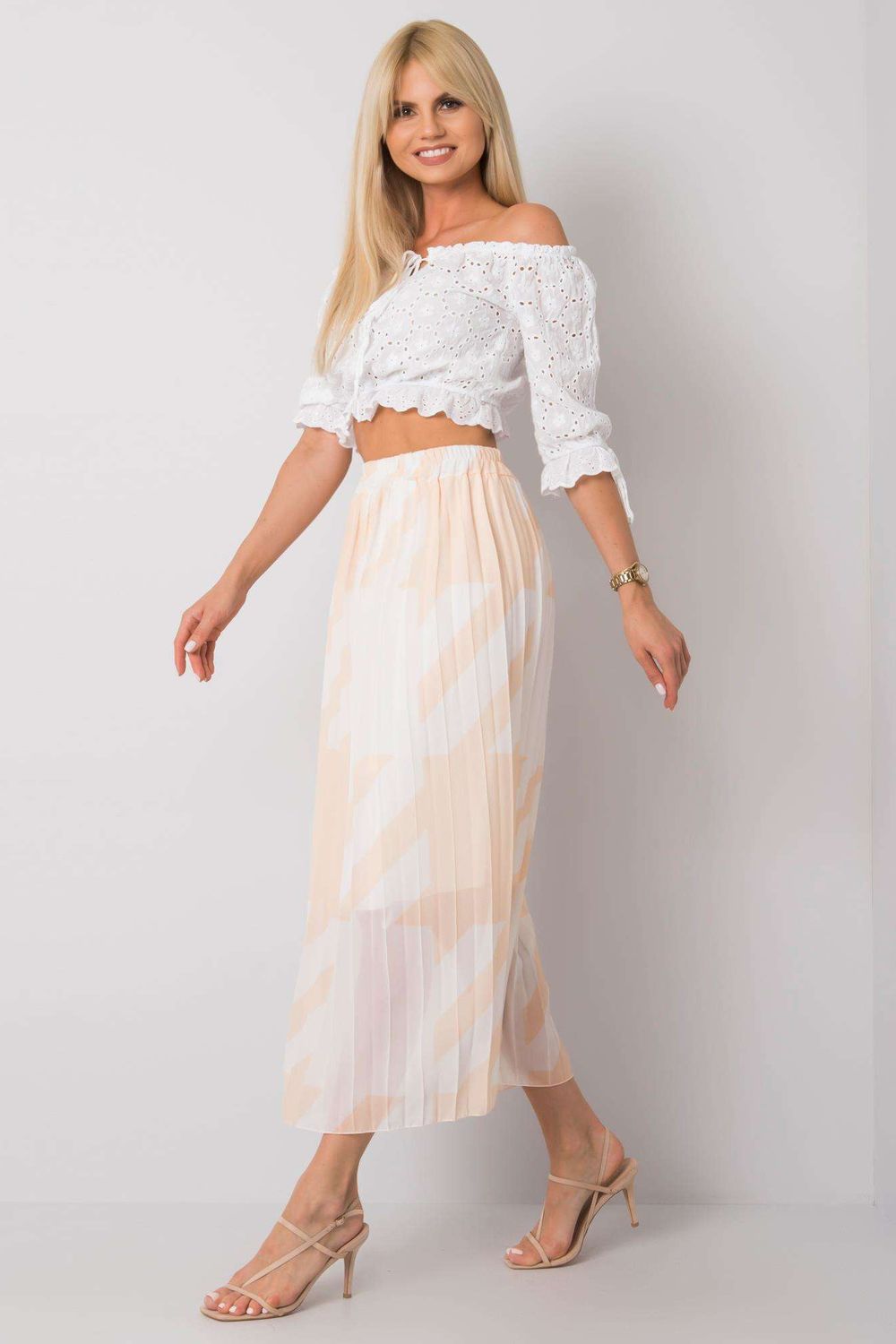 Italy Moda Light Beige Pleated Skirt - view 2