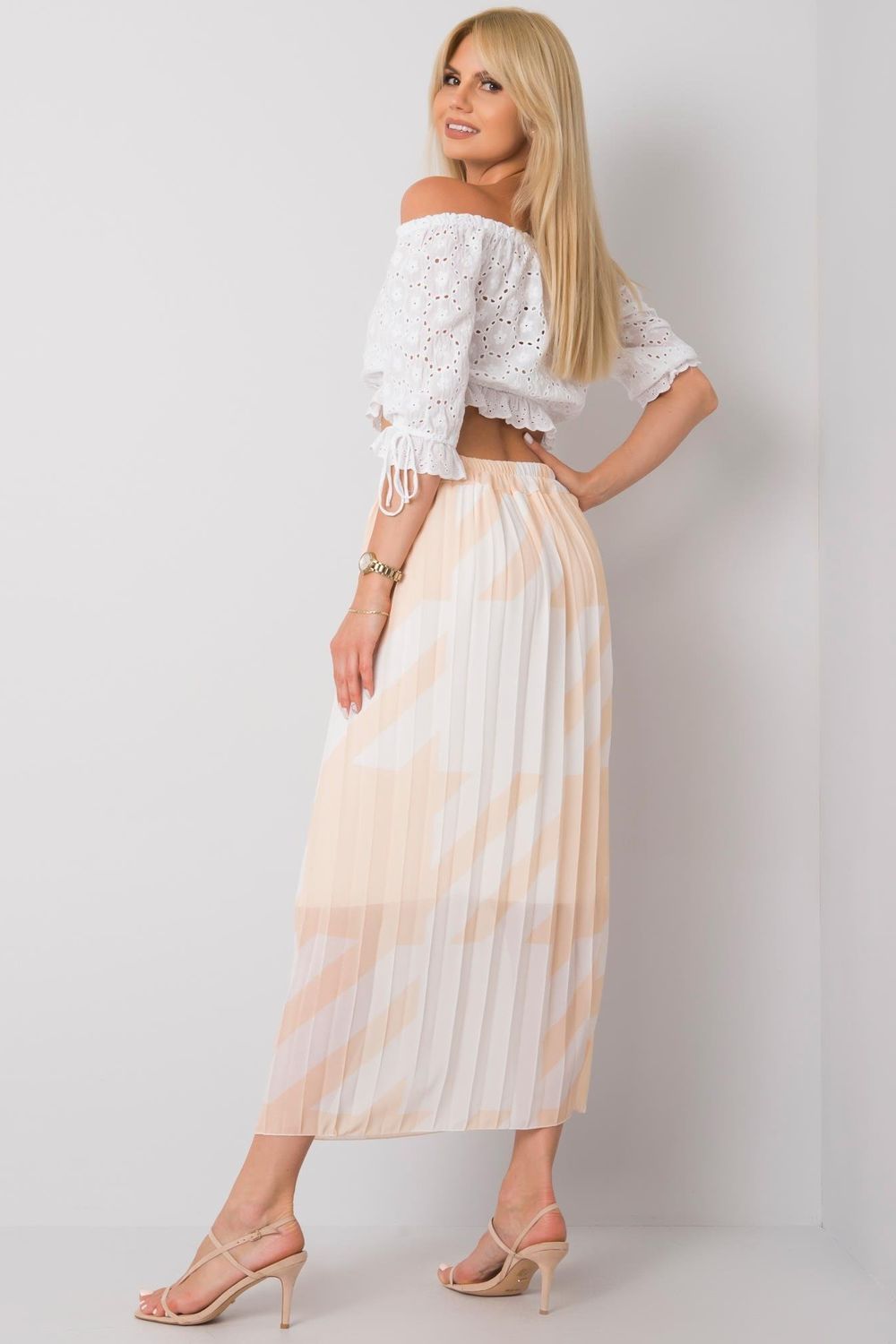 Italy Moda Light Beige Pleated Skirt - view 3