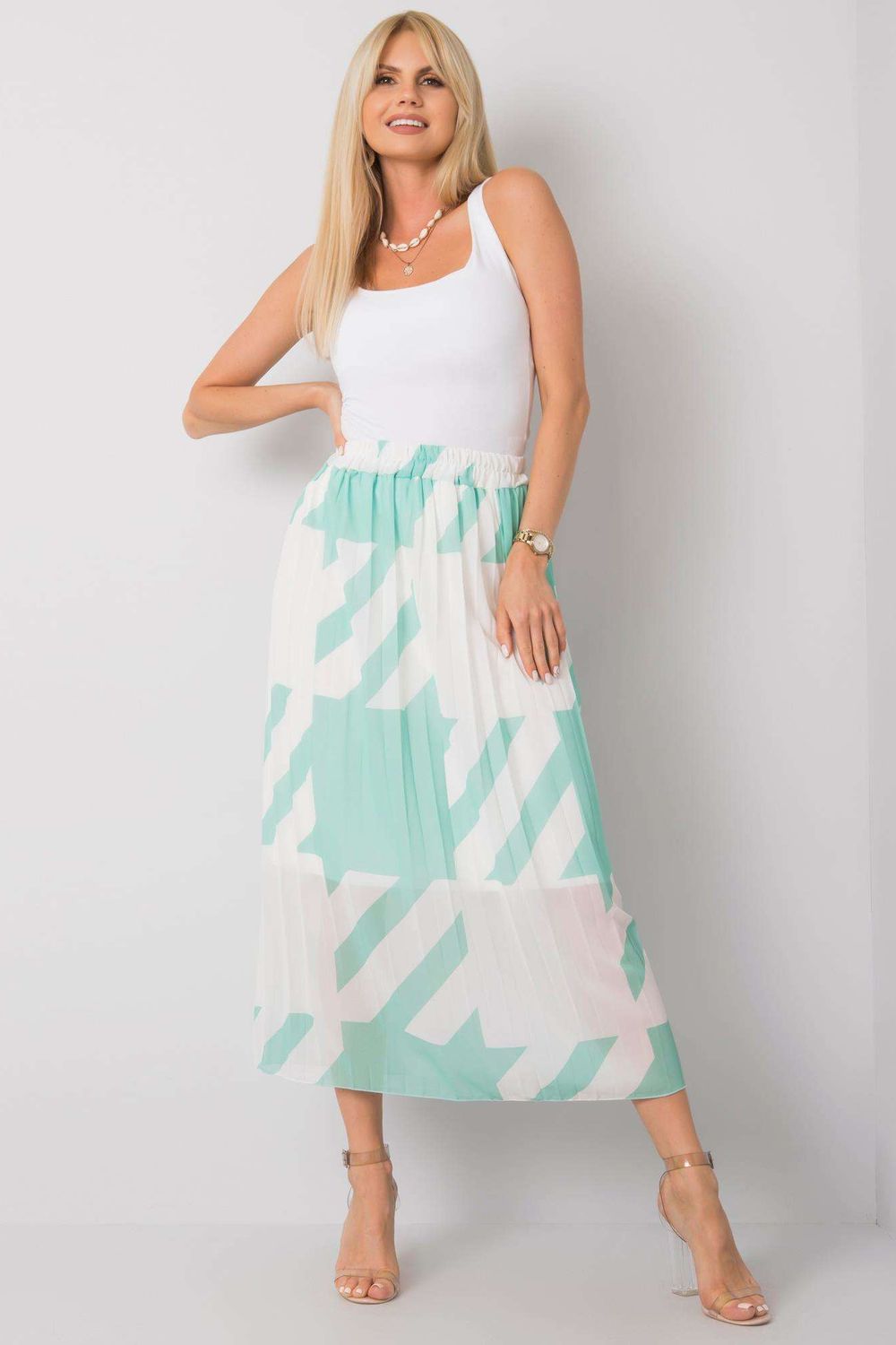 Italy Moda Light Green Pleated Skirt