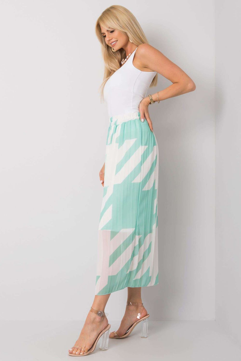 Italy Moda Light Green Pleated Skirt - view 2