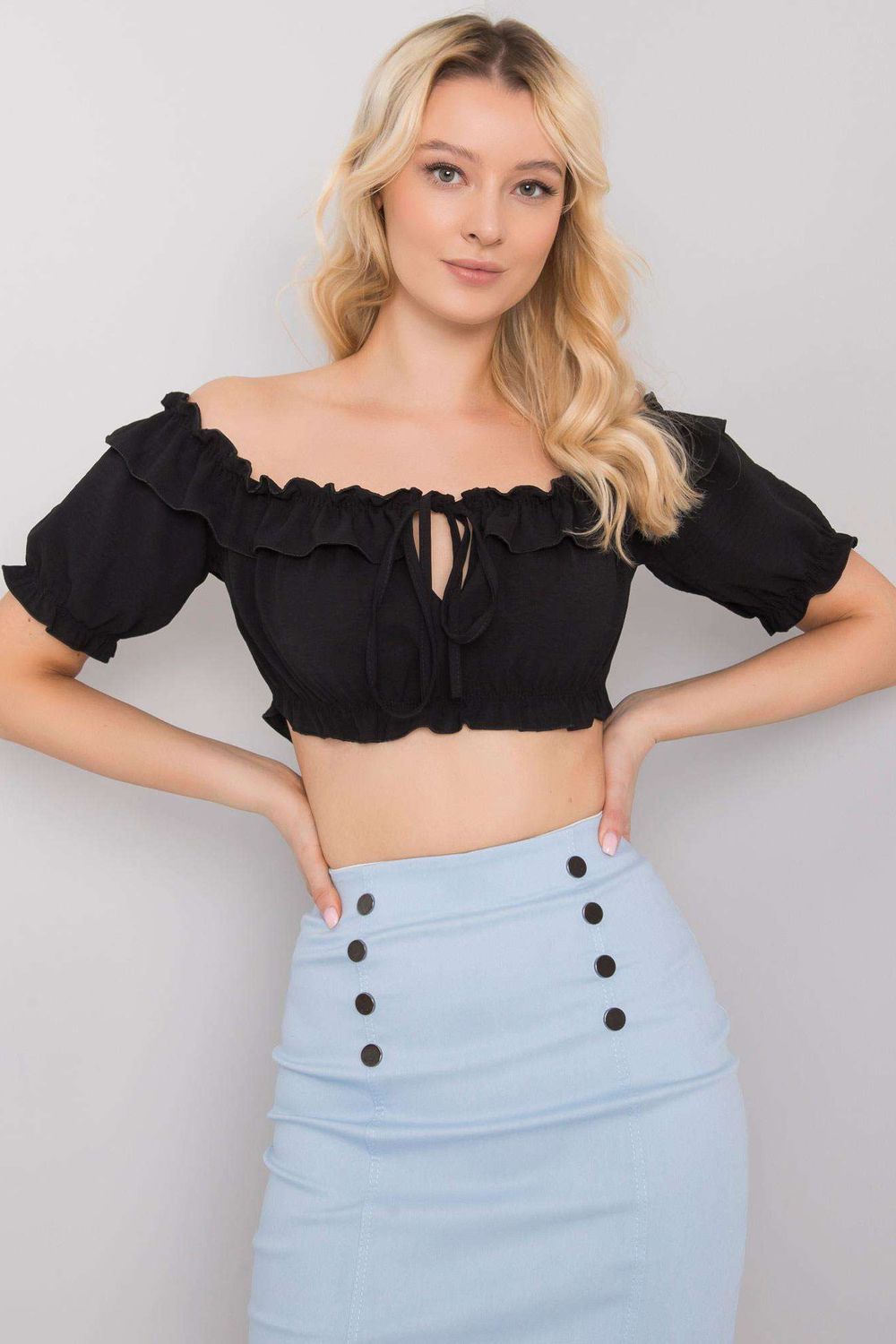 Och Bella Black Short Sleeve Blouse