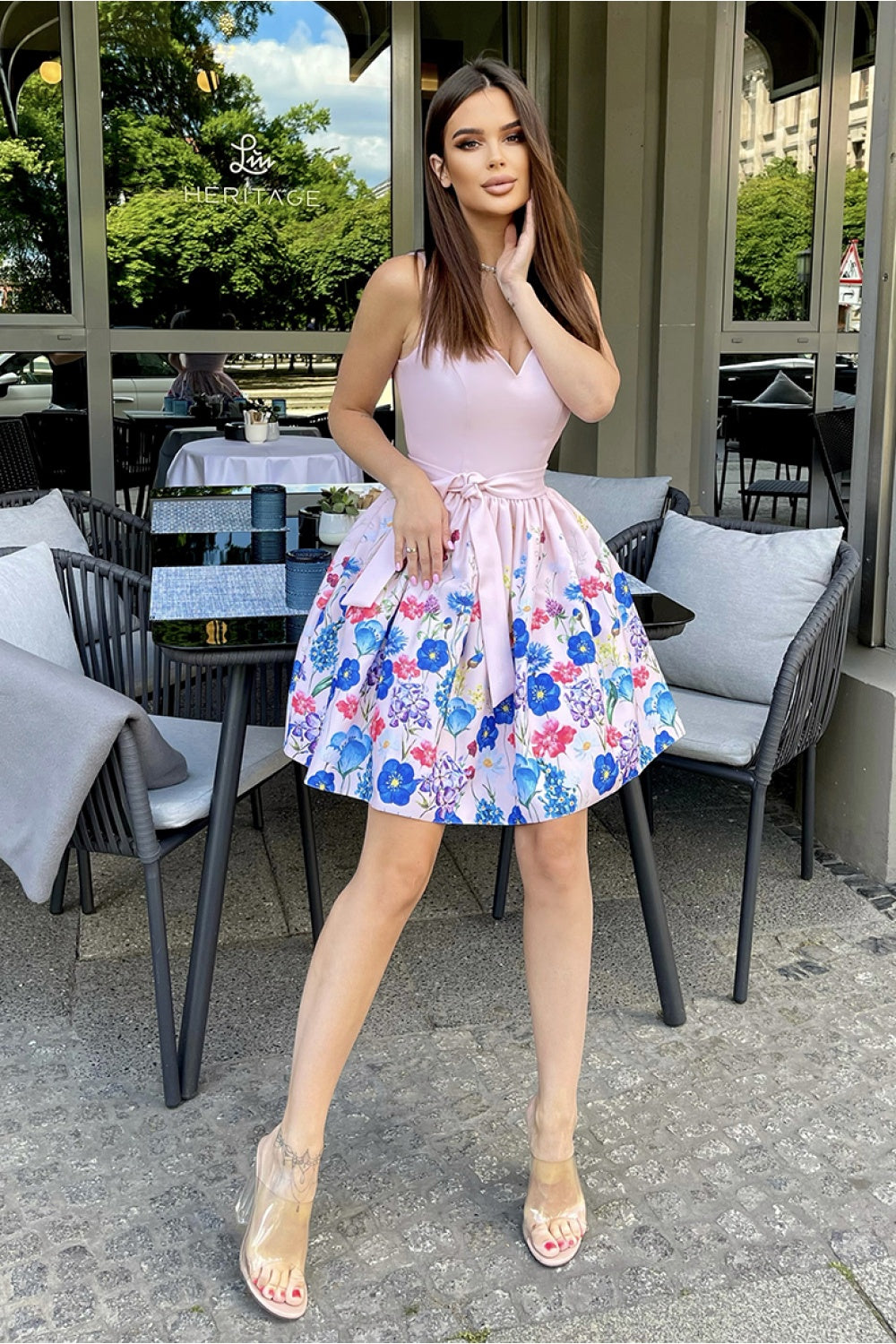 Bicotone Peach Bodycon Cocktail Dress - view 2