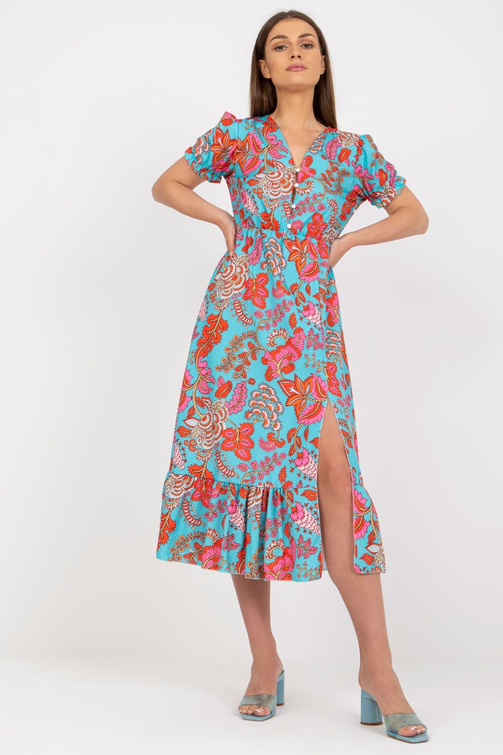 Italy Moda Light Blue Short Sleeve Dress