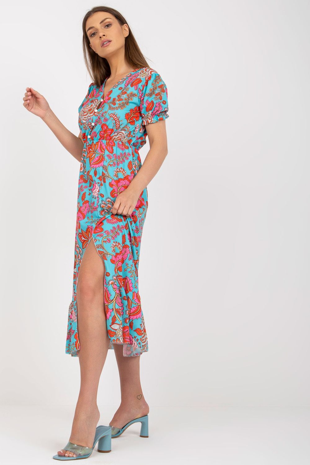 Italy Moda Light Blue Short Sleeve Dress - view 3