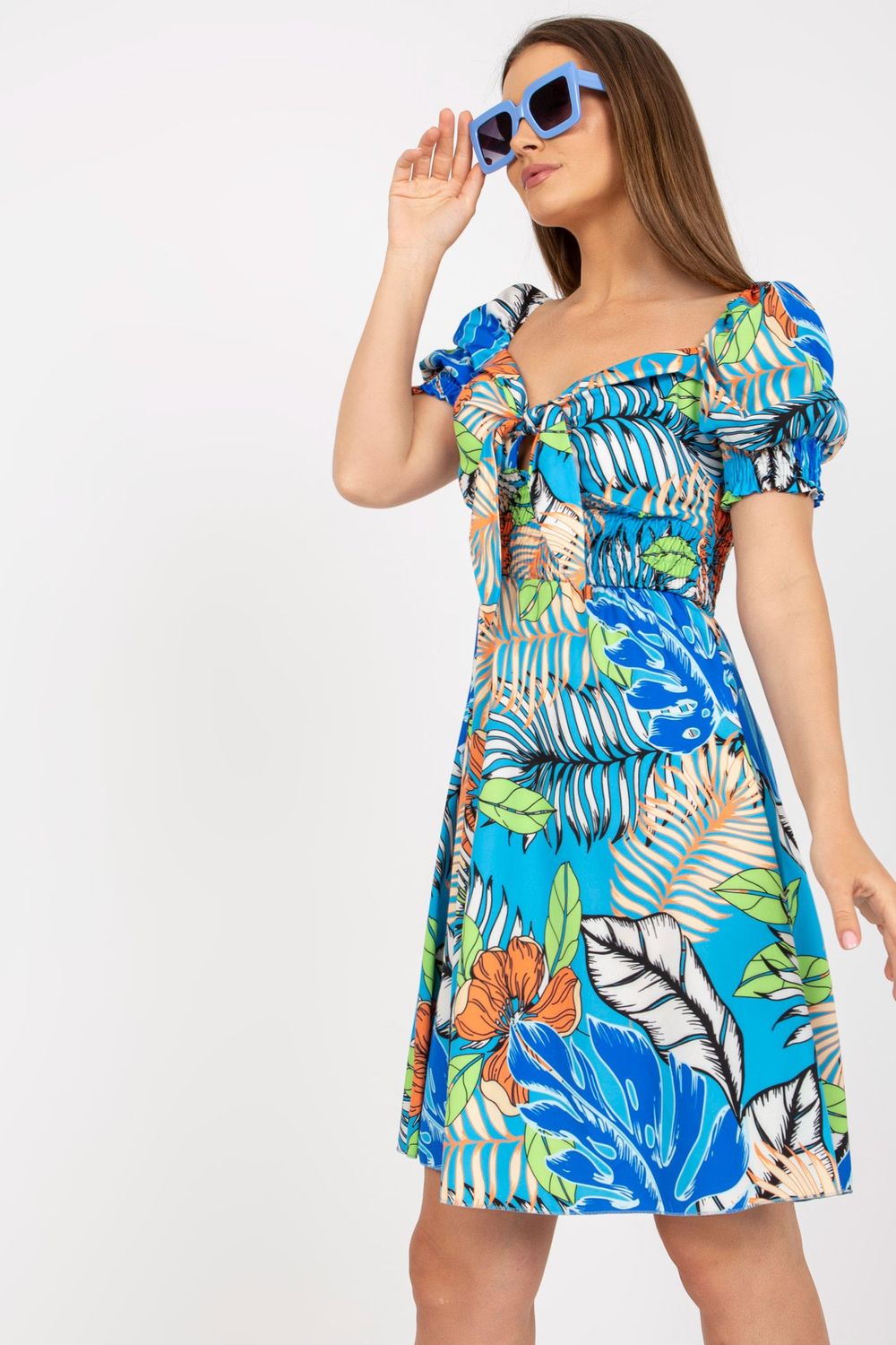 Italy Moda Blue Pleated Short Sleeve Dress - view 2