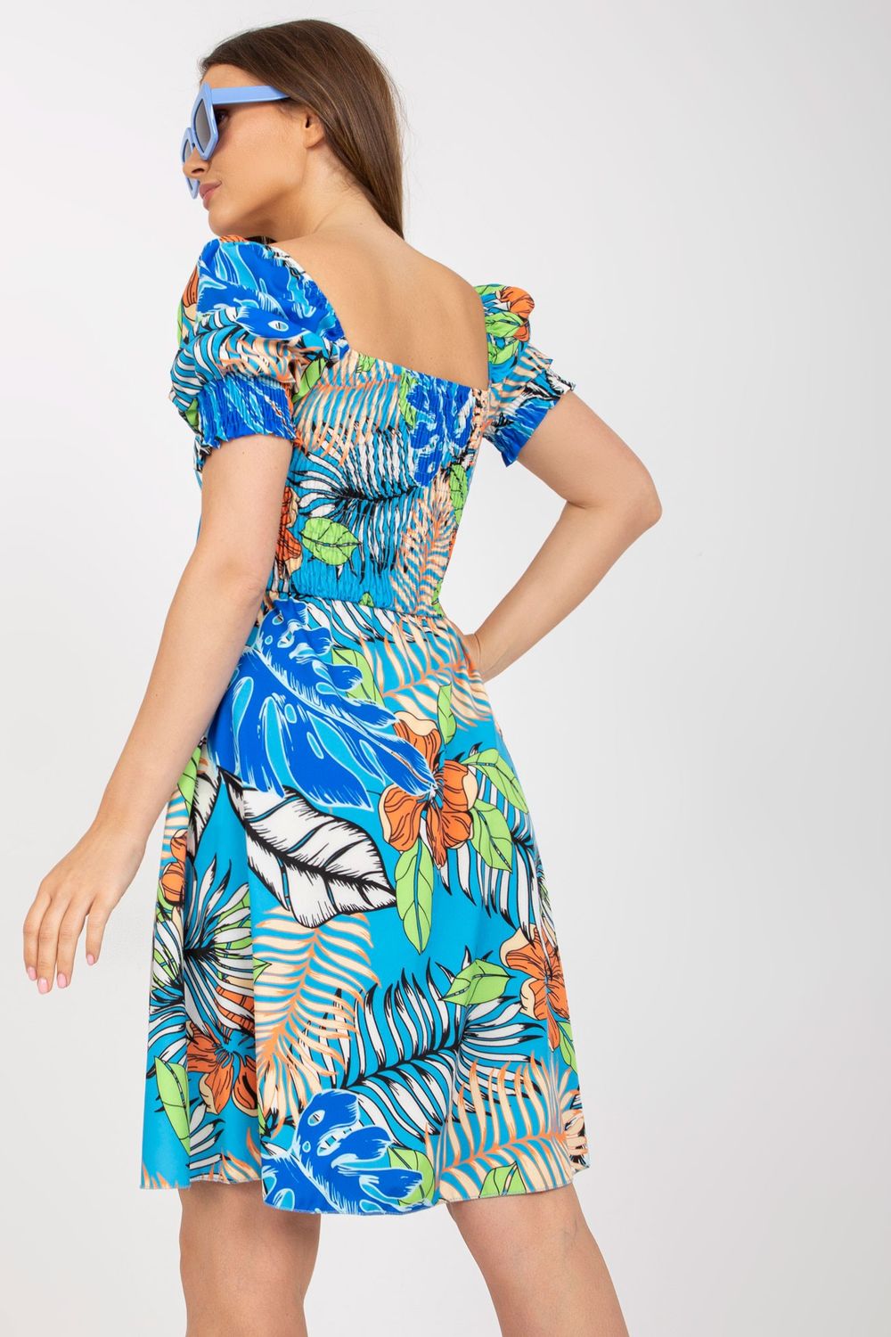 Italy Moda Blue Pleated Short Sleeve Dress - view 3