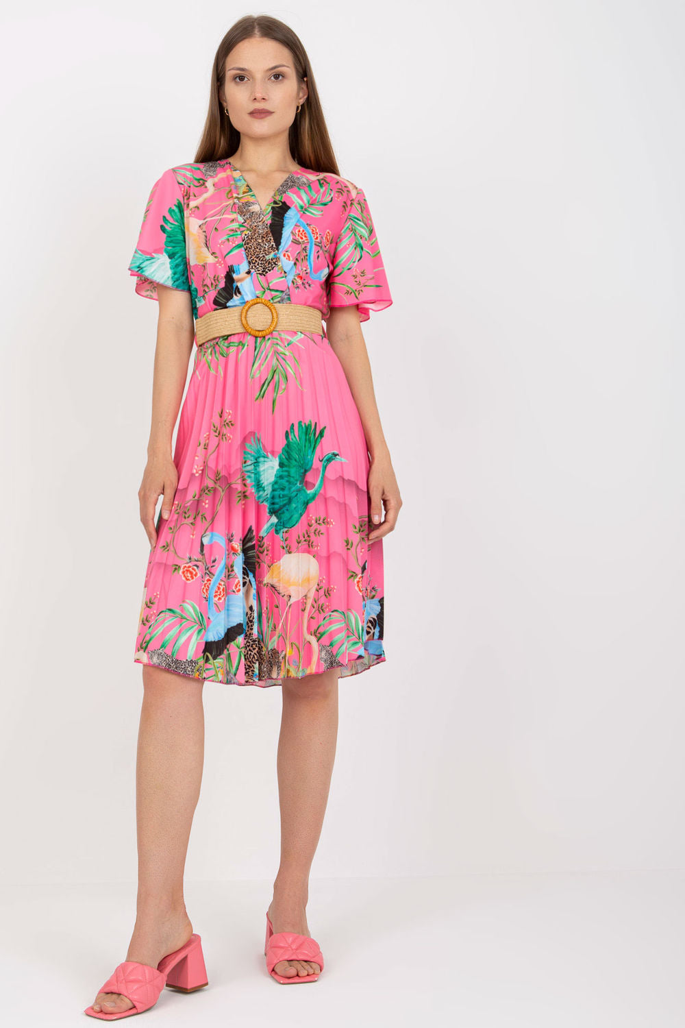 Italy Moda Pink Wrap Short Sleeve Dress