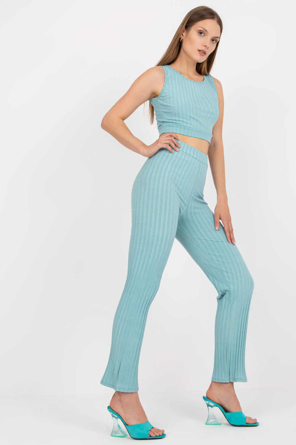 Italy Moda Mint Round Neck High Waisted Co-Ord Set - view 3