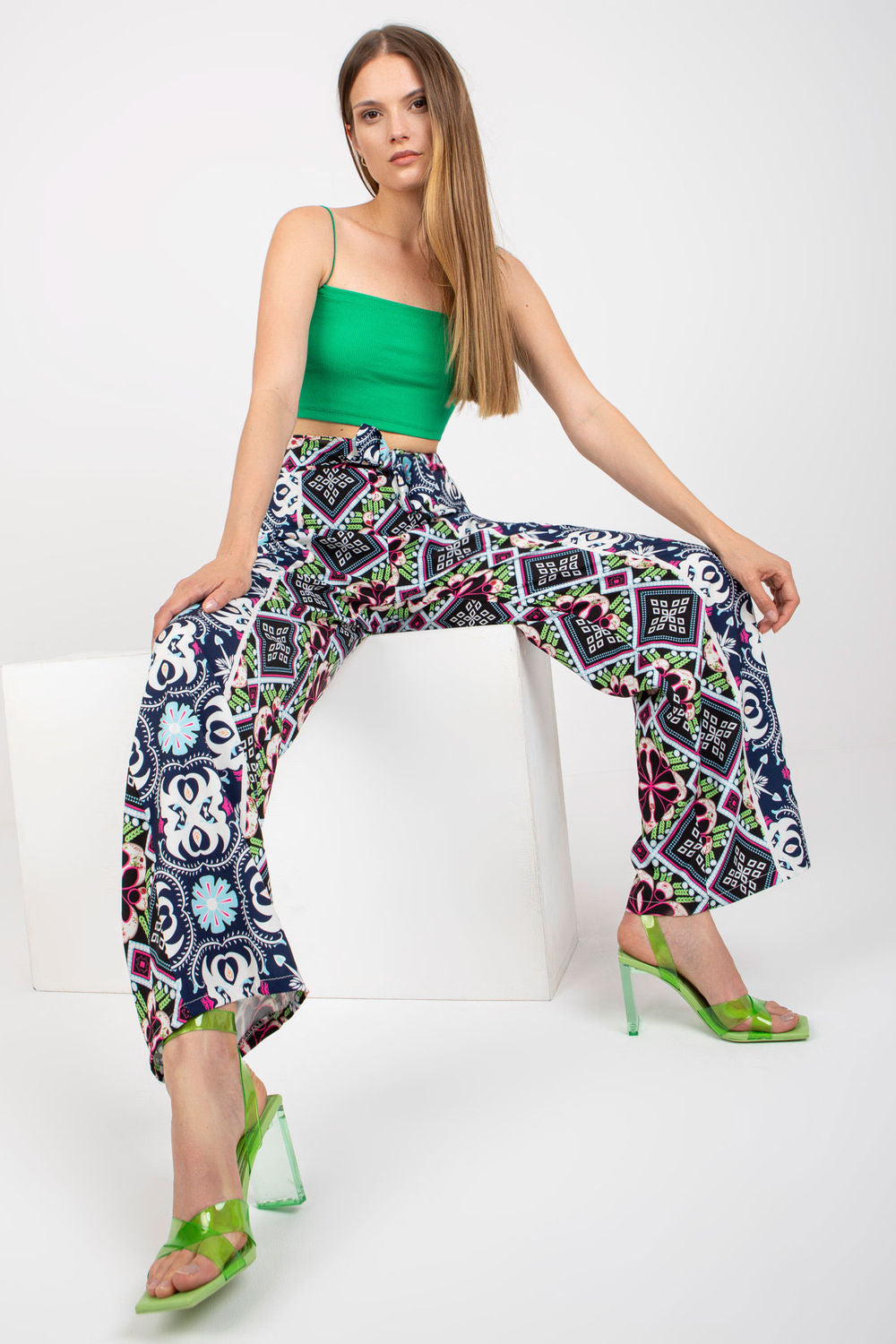 Italy Moda Black Wide Leg High Waisted Trousers - view 2