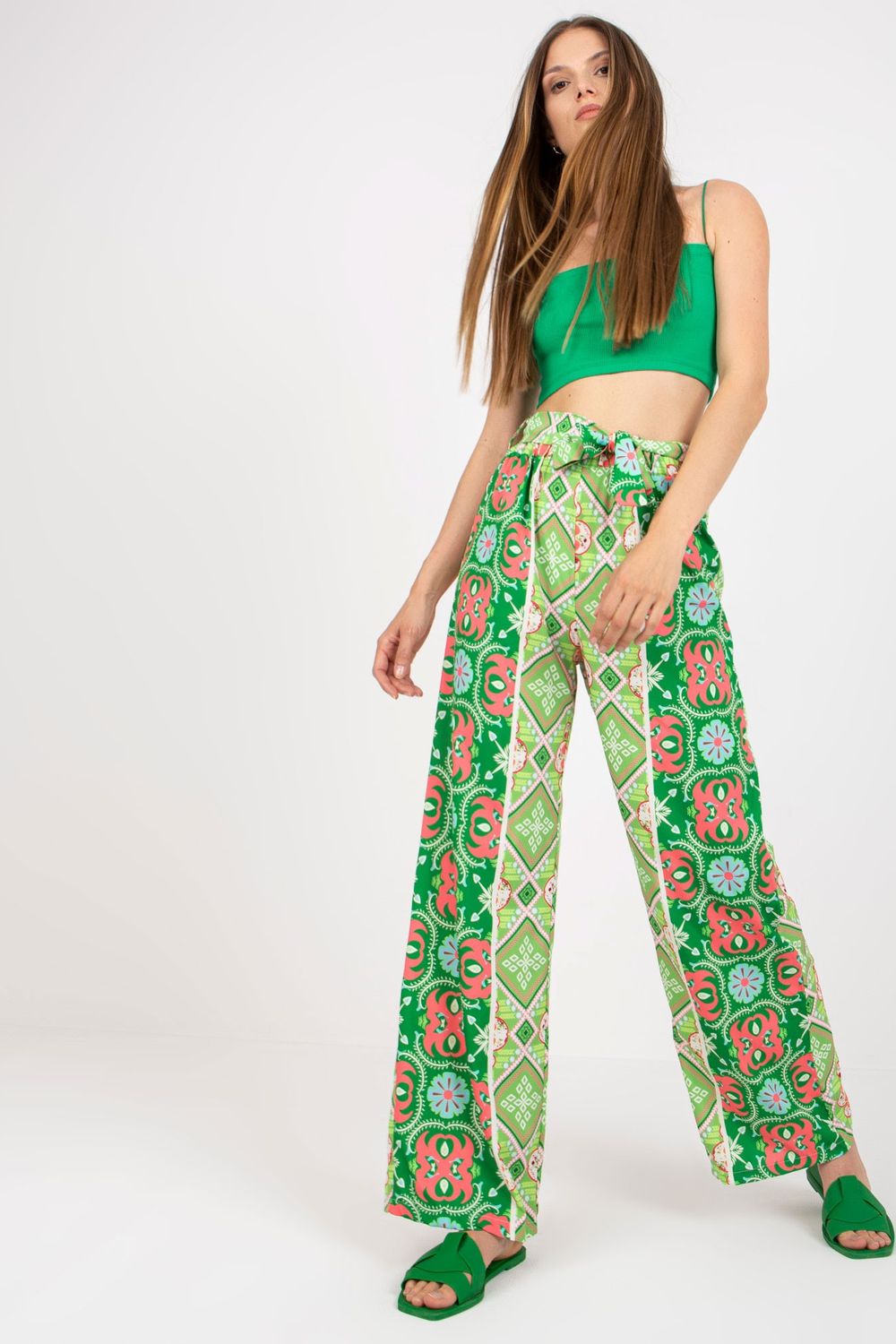 Italy Moda Green Wide Leg High Waisted Trousers