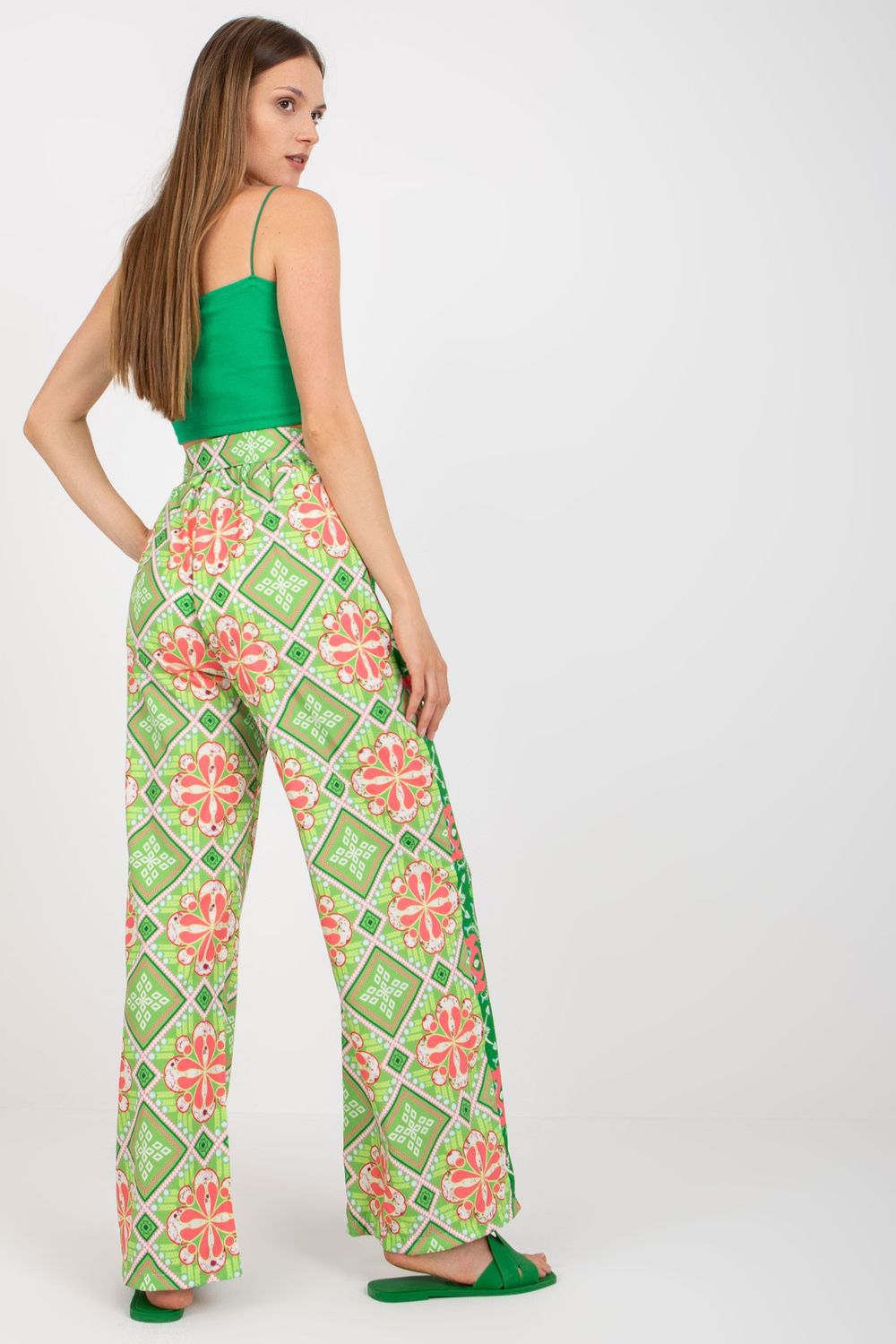 Italy Moda Green Wide Leg High Waisted Trousers - view 3